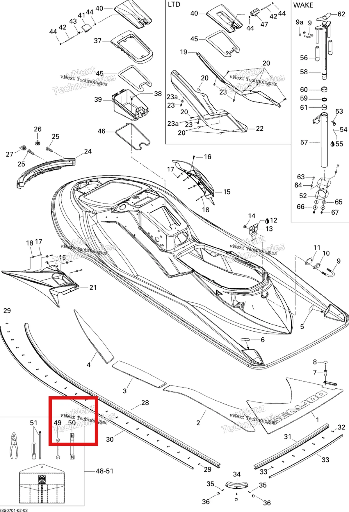 Деталь 529035731 на схеме узла 2007 Sea-Doo GTX STD & Wake Body, Rear View