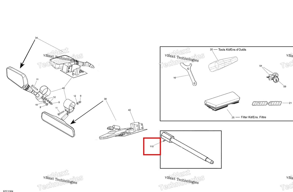 Деталь 529036098 на схеме узла 2013 Can-Am Maverick 1000, STD, XRS Mirrors And Tools
