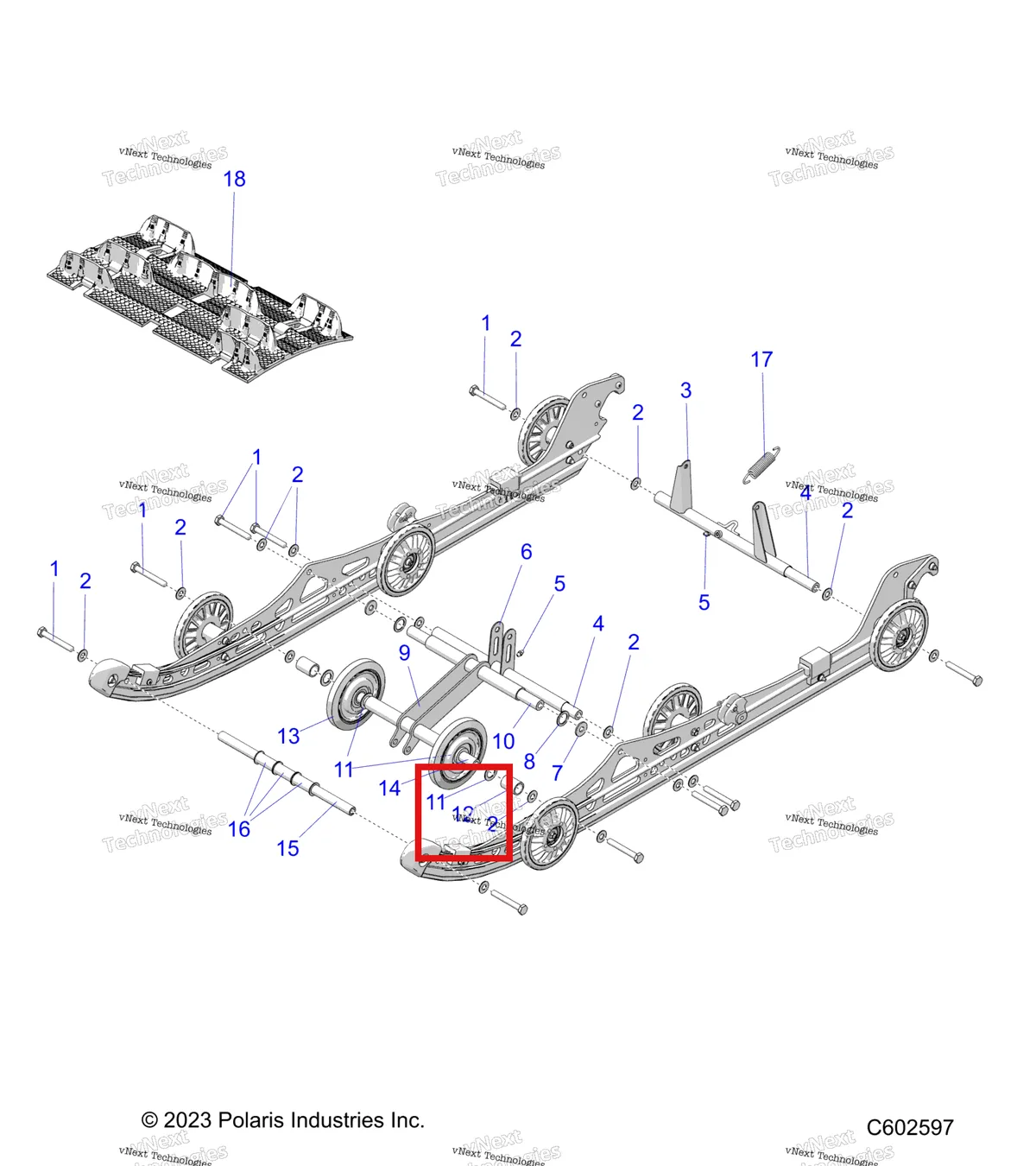 Деталь 5333012 (Трубка наружный проставка Polaris Widetrak LX (2006) (5333012)) на схеме узла Suspension, Rear