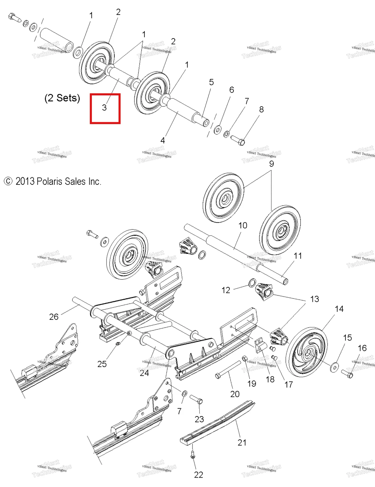 Деталь 5333020-067 (Проставка чёрный дюйм багажник Polaris Widetrak LX (2006) (5333020-067)) на схеме узла Suspension Extension