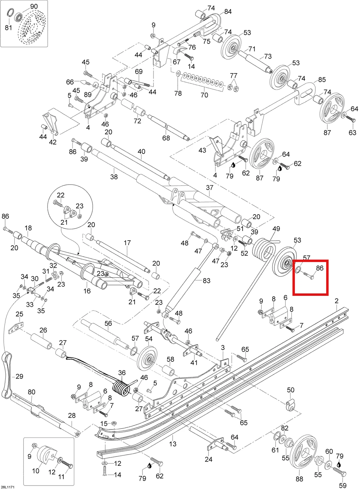 Деталь 5343493 (Деталь Rocking Frame, Rear) на схеме узла 08- Rear Suspension