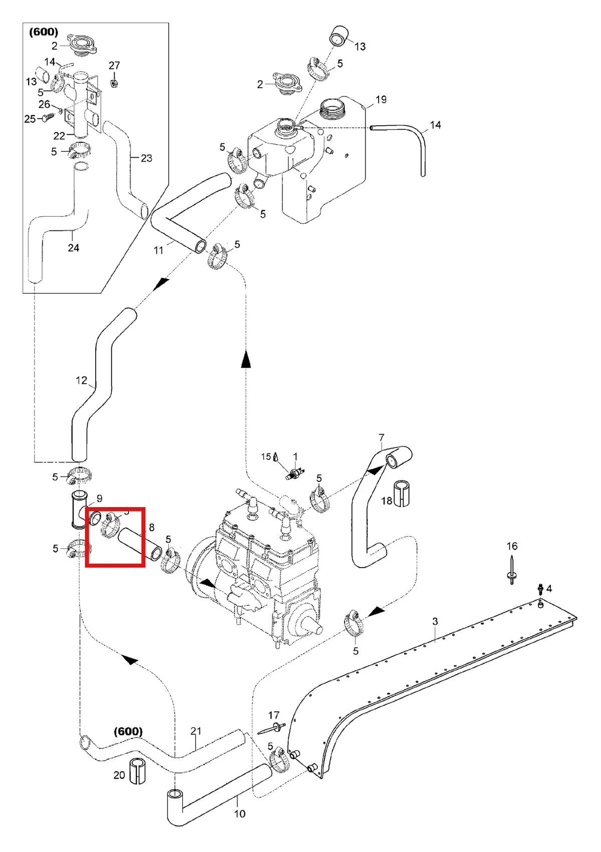 Деталь 5343706 (Шланг) на схеме узла 01- Radiator, Hoses
