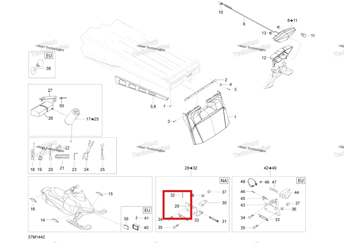 Деталь 5344151 (Пластина) на схеме узла 2014 Ski-Doo EXPEDITION SE 1200 XU Utilities