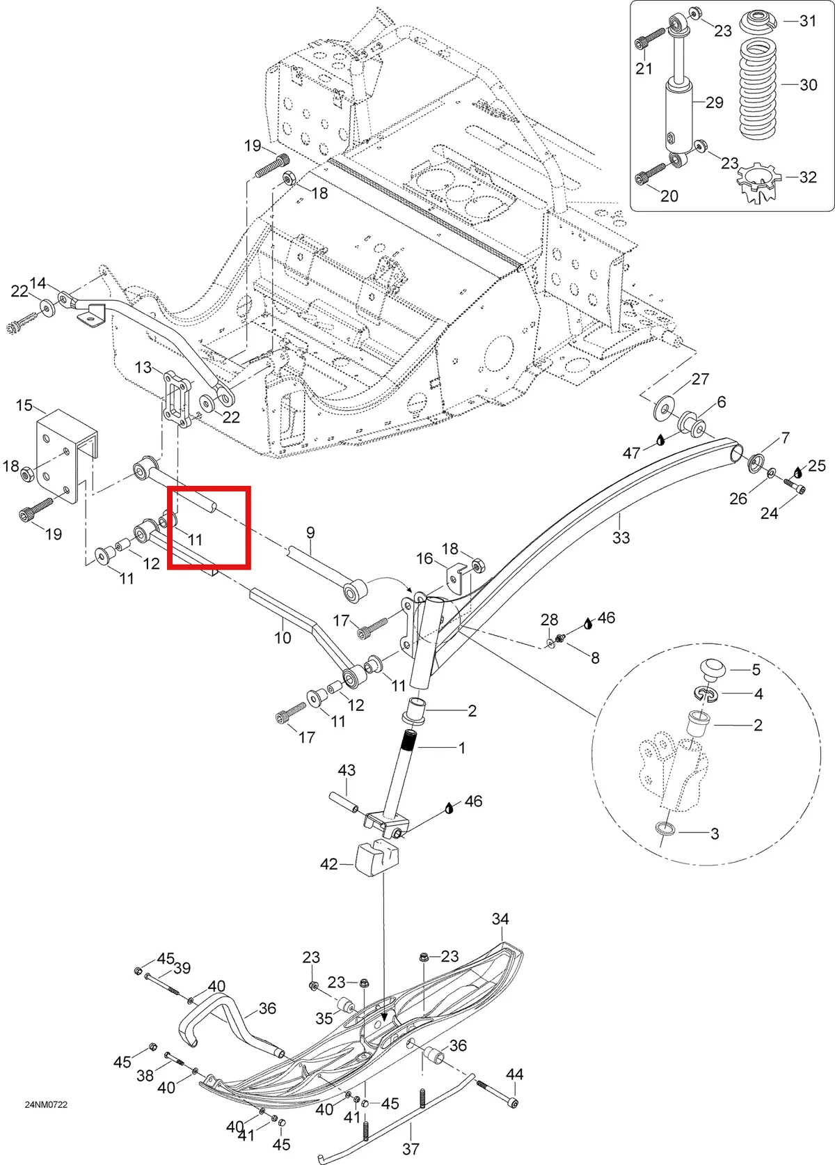 Деталь 5345384 (Проставка) на схеме узла 07- Front Suspension And Ski