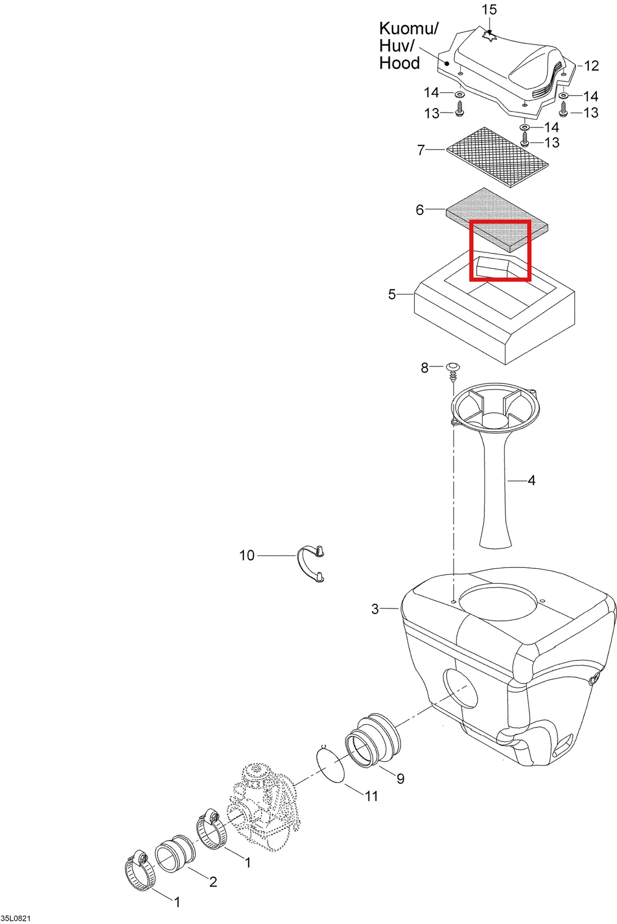 Деталь 5345398 (Воздушный фильтр) на схеме узла 02- Air Silencer