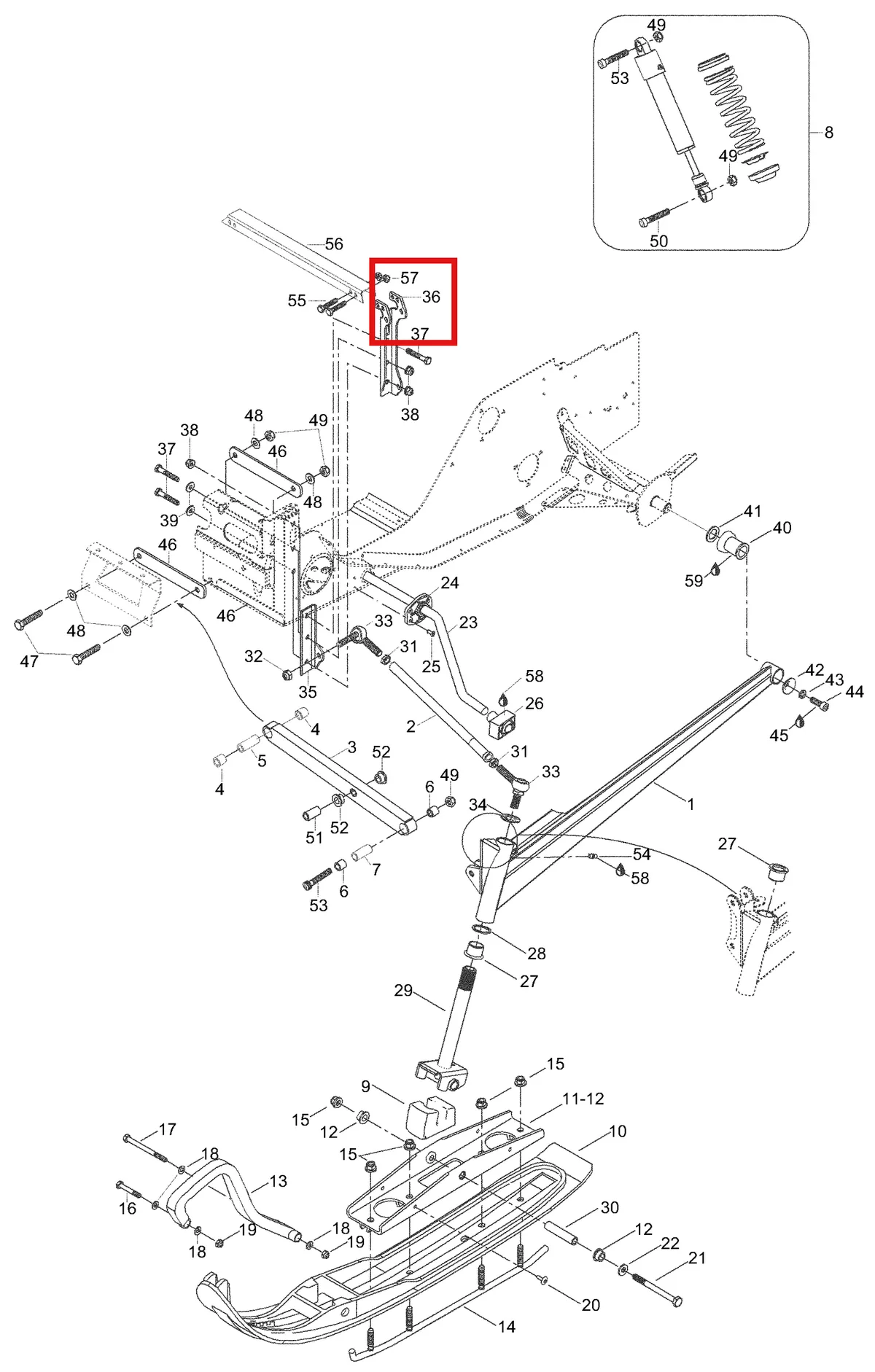 Деталь 5345458 (Деталь Front Suspension Bracke) на схеме узла 08- Front Suspension