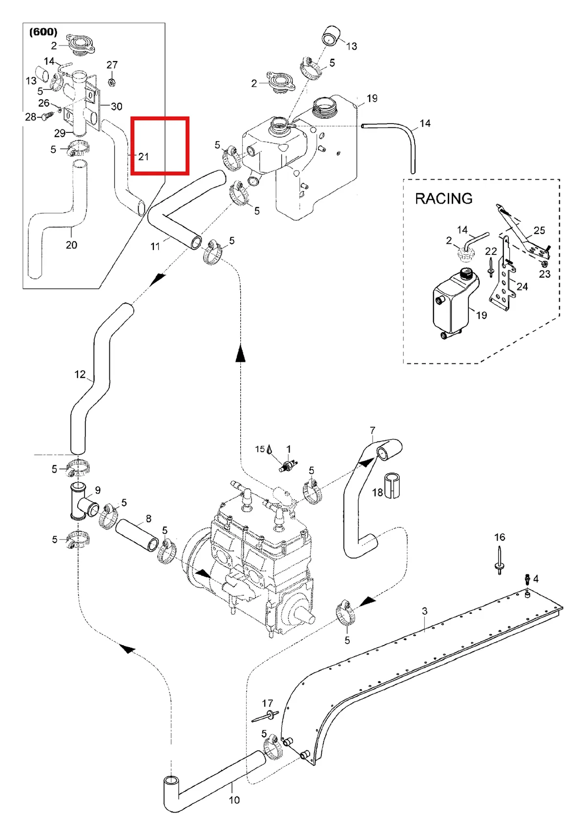 Деталь 5345888 (Деталь Support Plate, Neck-filler) на схеме узла 01- Radiator, Hoses