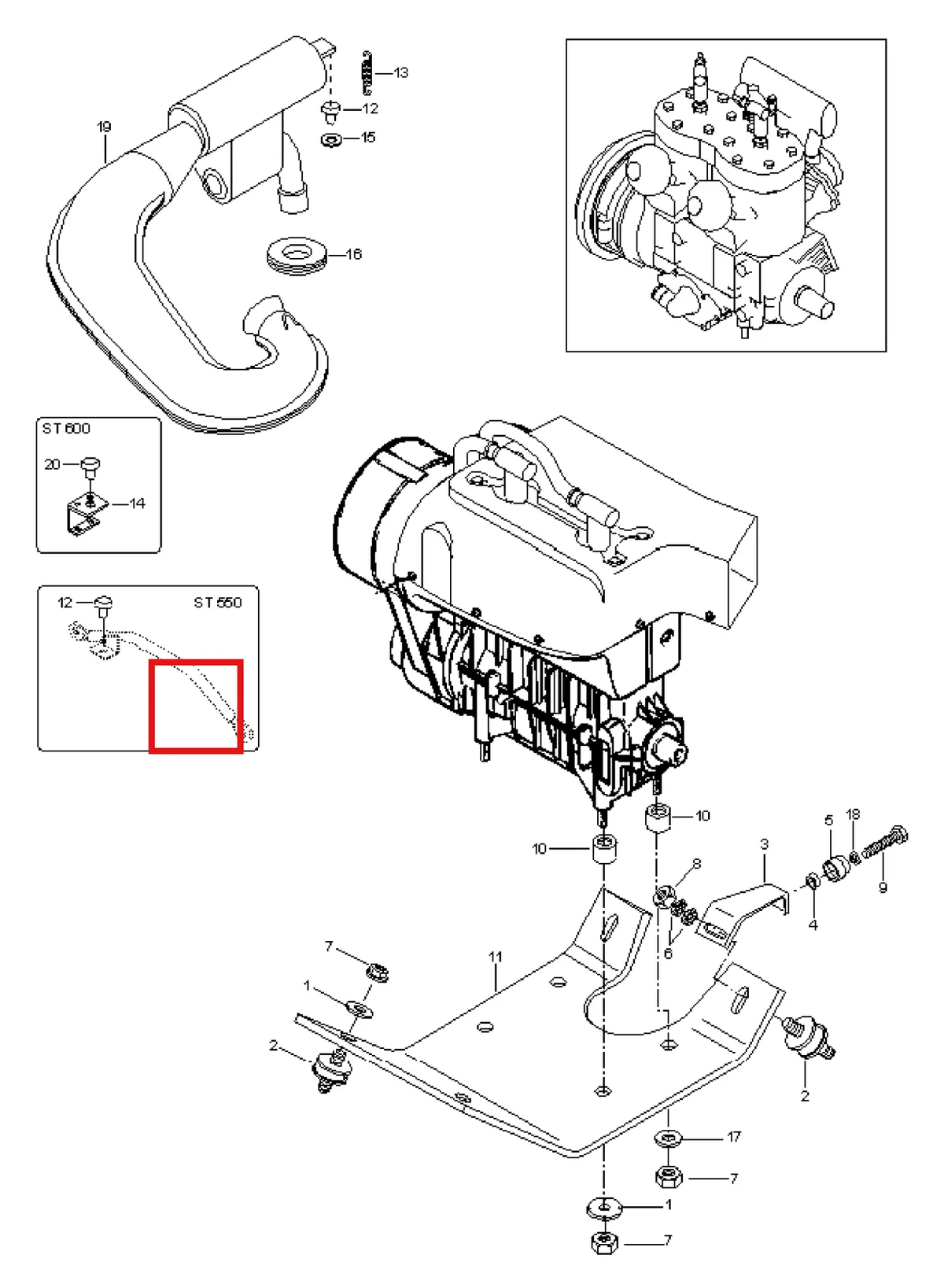 Деталь 5345893 (Деталь Suport) на схеме узла 01- Engine Mount Plate/Muffler