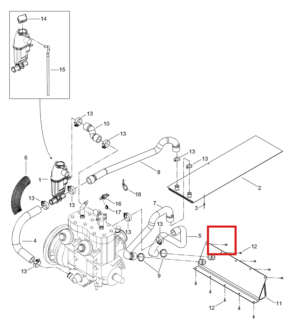 Деталь 5346350 (Деталь Radiator Inlet Hose) на схеме узла 01- Radiator, Hoses