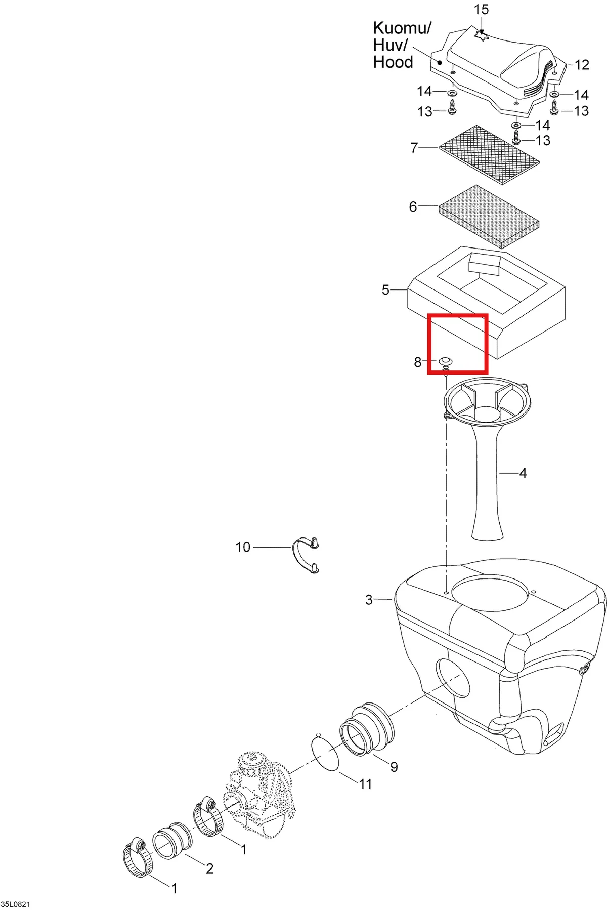 Деталь 5346536 (Деталь Exterior Foam) на схеме узла 02- Air Silencer