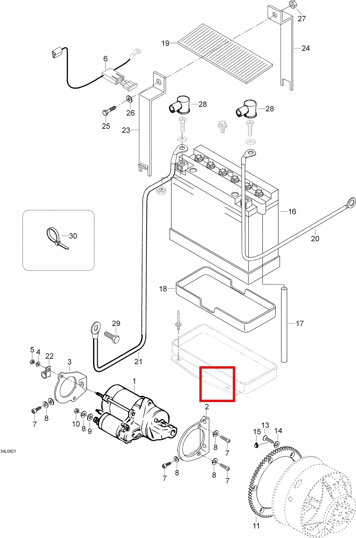 Деталь 5346659 (Деталь Battery Housing) на схеме узла 10- Battery And Starter