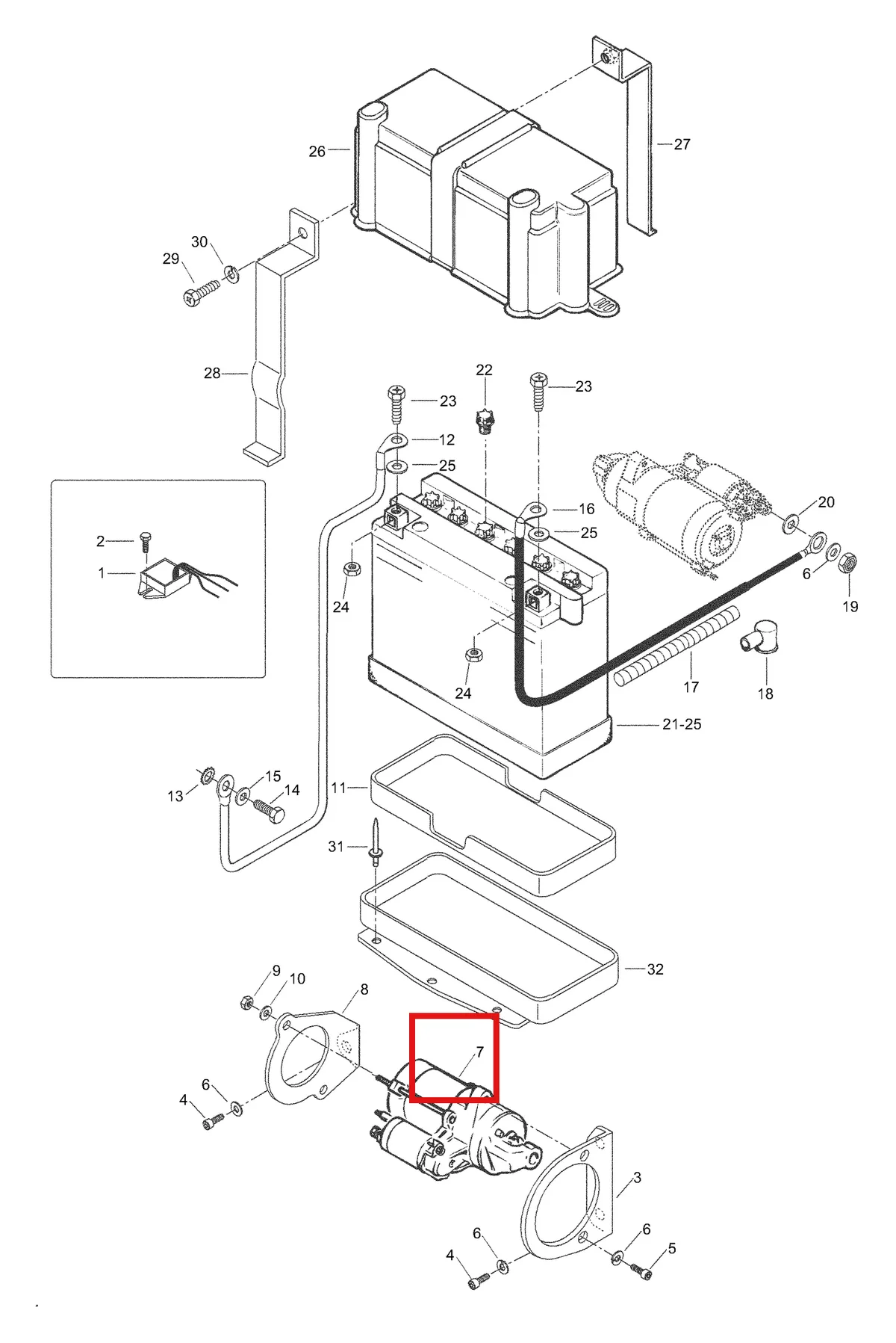 Деталь 5346952 (Деталь Battery Seat) на схеме узла 10- Electric Starter