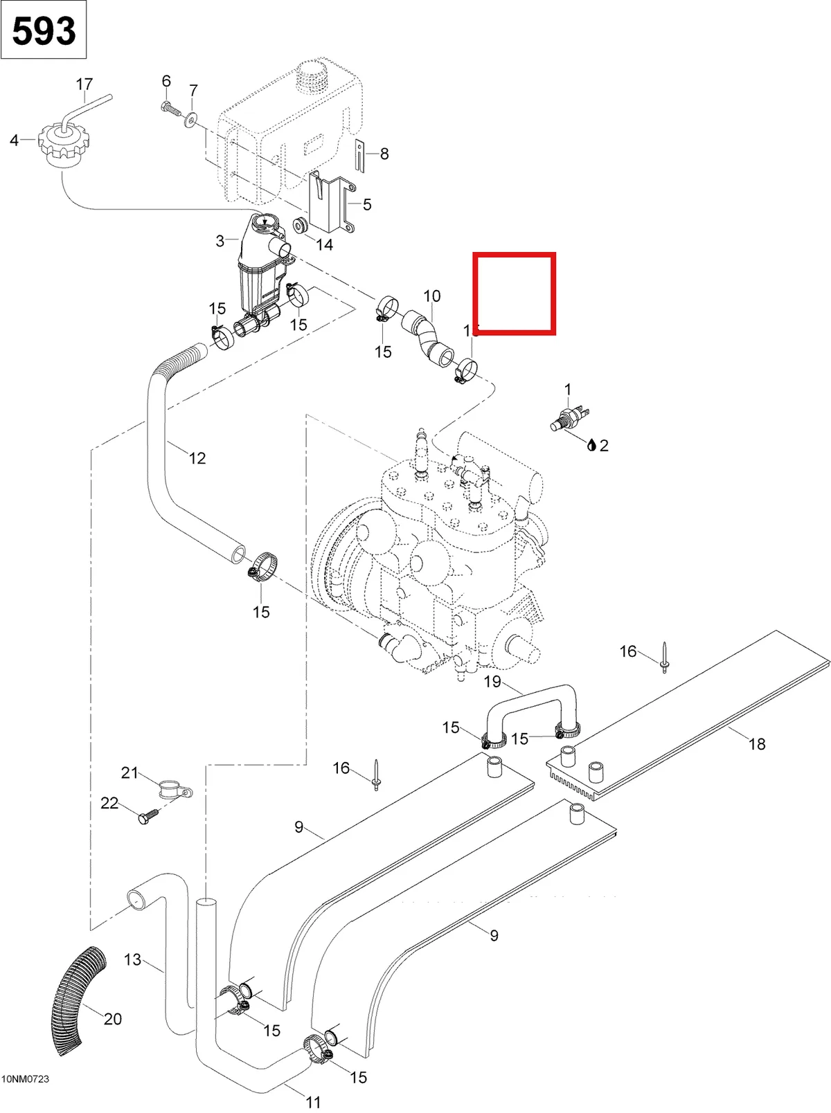 Деталь 5347031 (Деталь Support, Coolant Tank) на схеме узла 01- Cooling