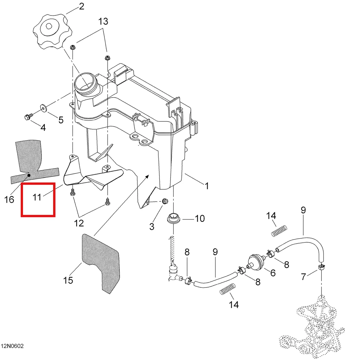 Деталь 5348098 (Дефлектор) на схеме узла 02- Oil Reservoir