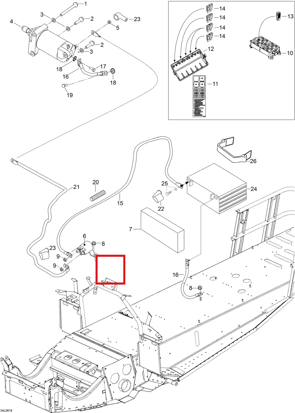 Деталь 5348358 (Деталь Battery Wire) на схеме узла 10- Battery and Starter