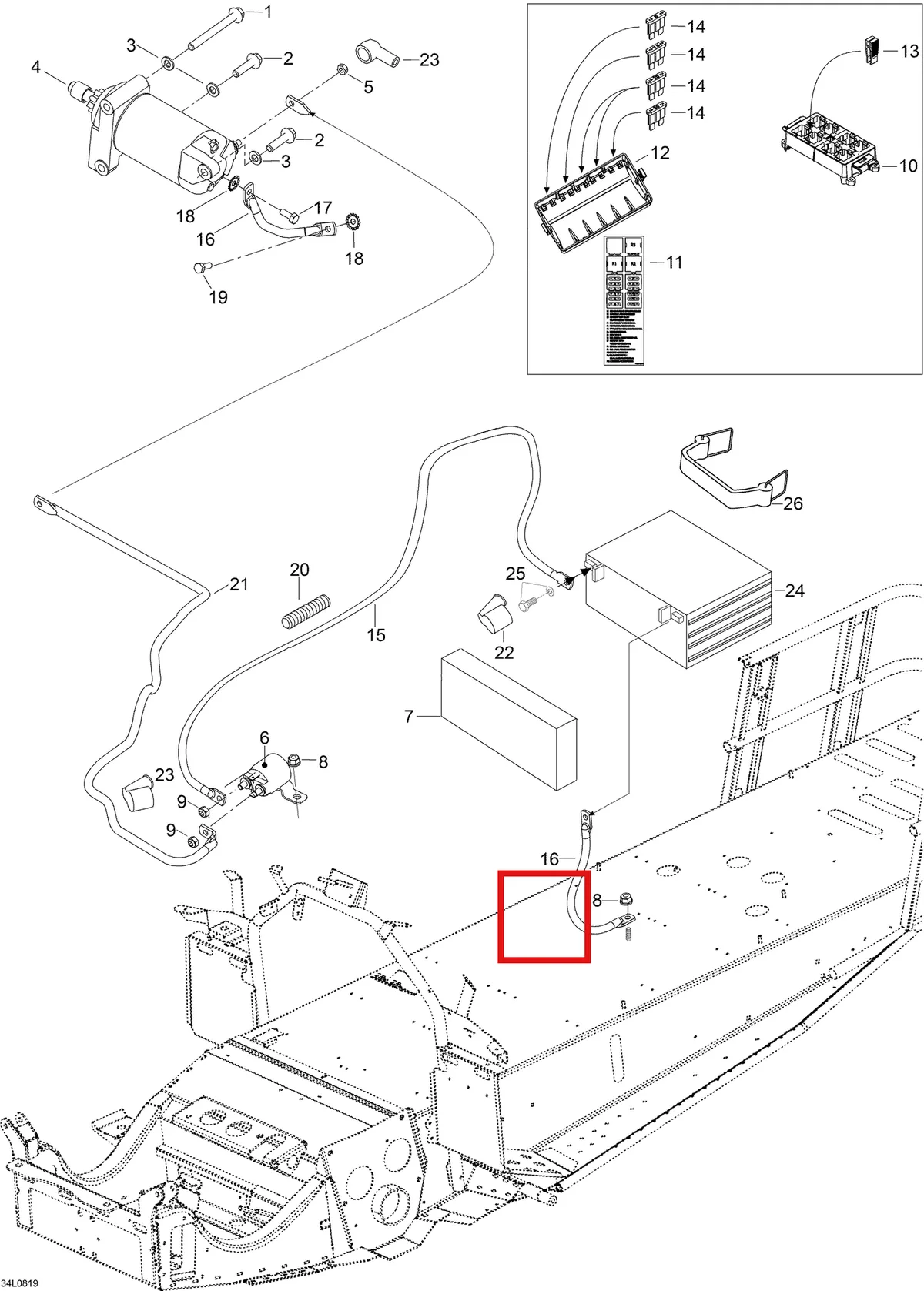 Деталь 5348359 (Деталь Battery Wire) на схеме узла 10- Battery and Starter