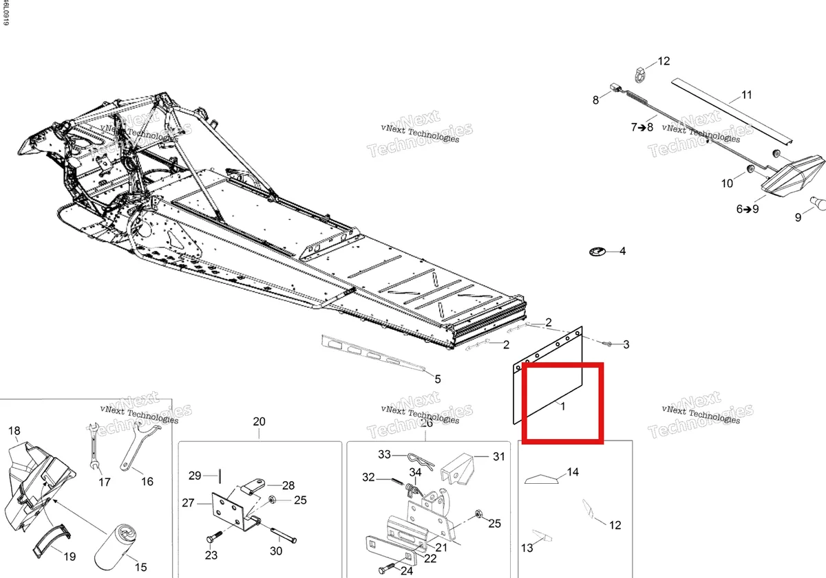 Деталь 538629 (Деталь Snow Guard) на схеме узла 2009 Ski-Doo Expedition TUV 600 H.O. SDI REV-XU Utilities