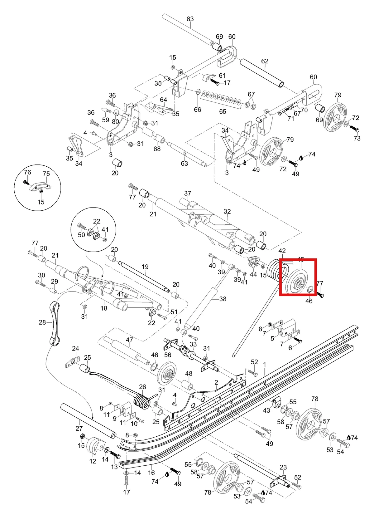Деталь 538801 (Деталь Rocking Frame, Rear) на схеме узла 08- Rear Suspension