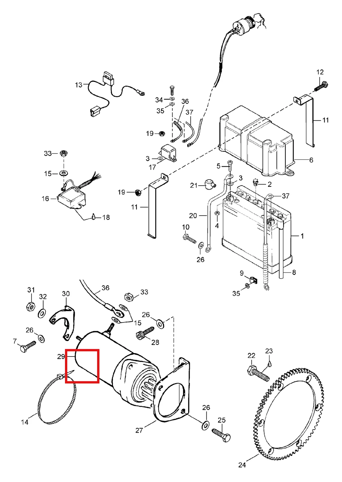 Деталь 539432 (Деталь Starter Bracket Mag) на схеме узла 10- Battery