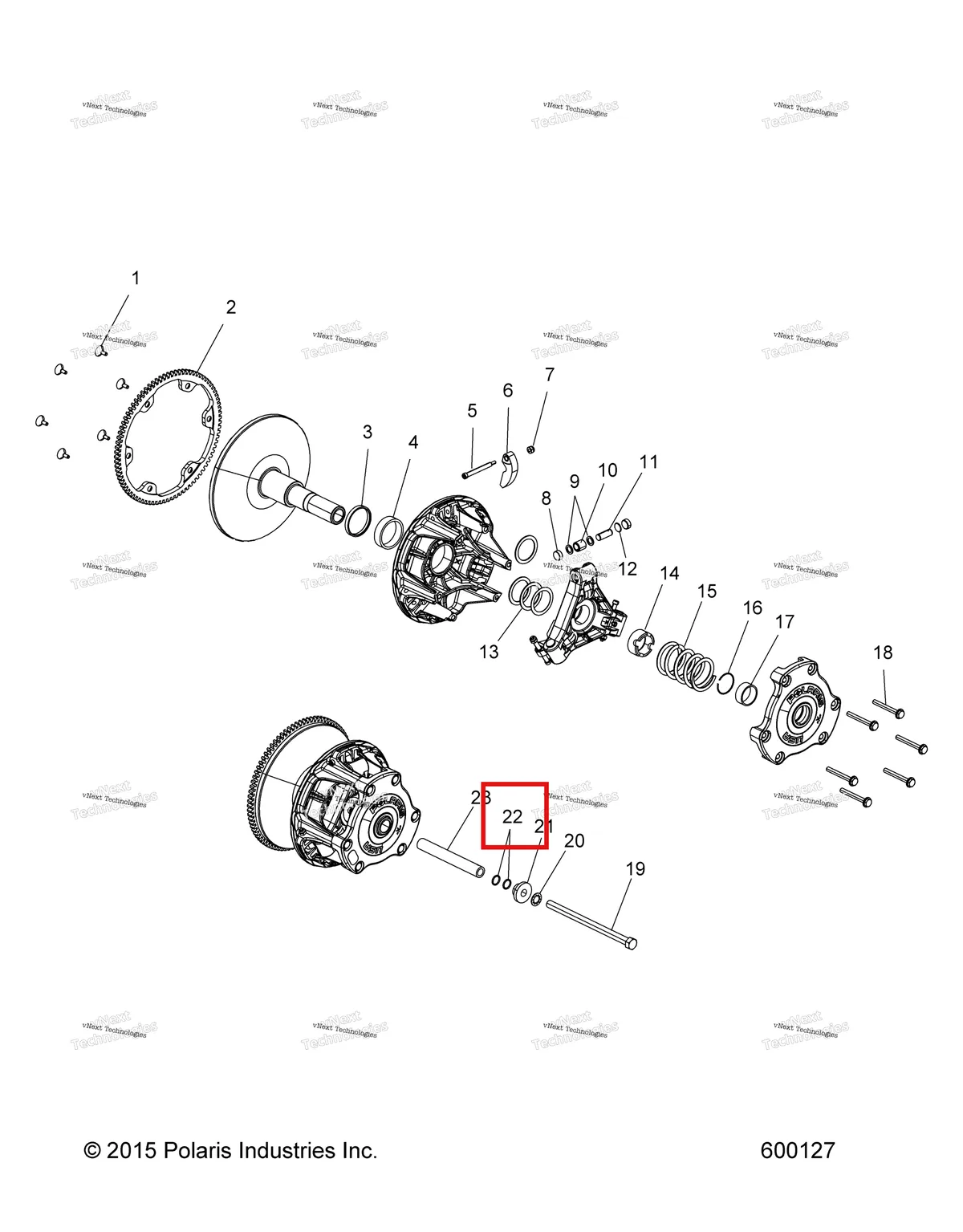 Деталь 5410507 (Уплотнительное кольцо Polaris Widetrak LX (2006) (5410507)) на схеме узла Drive Train, Clutch, Primary