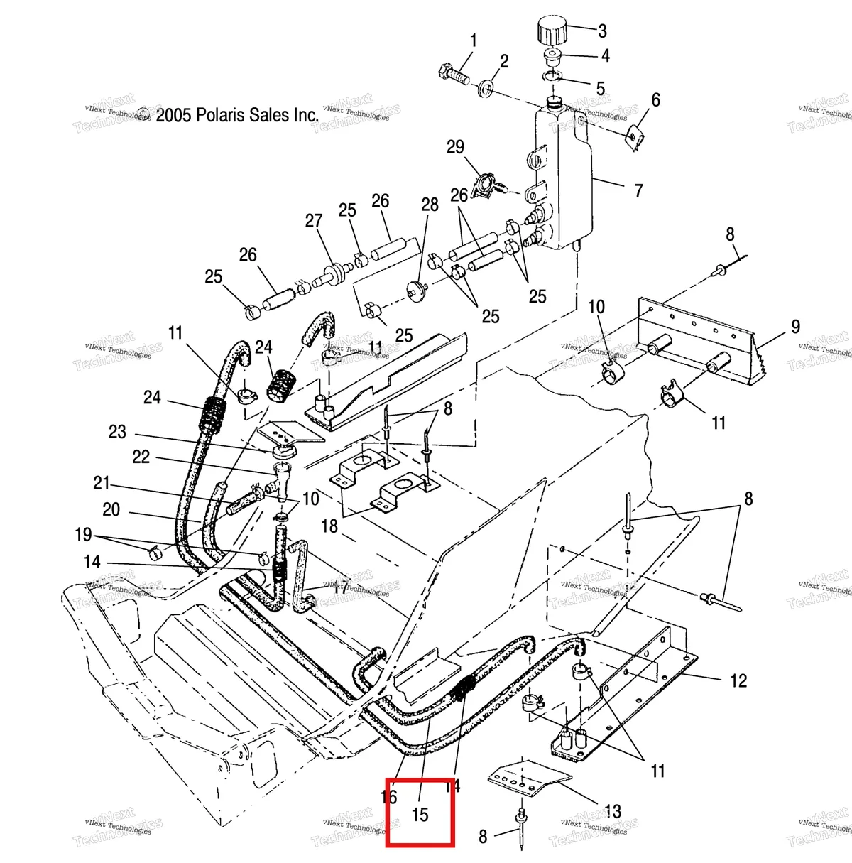 Деталь 5410558 (Шланг CROSSOVER короткий Polaris Widetrak LX (2006) (5410558)) на схеме узла Cooling System