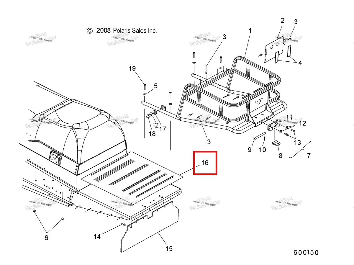 Деталь 5410560 (Защита BED Polaris Widetrak LX (2006) (5410560)) на схеме узла Chassis, Rack Asm. & Snow Flap