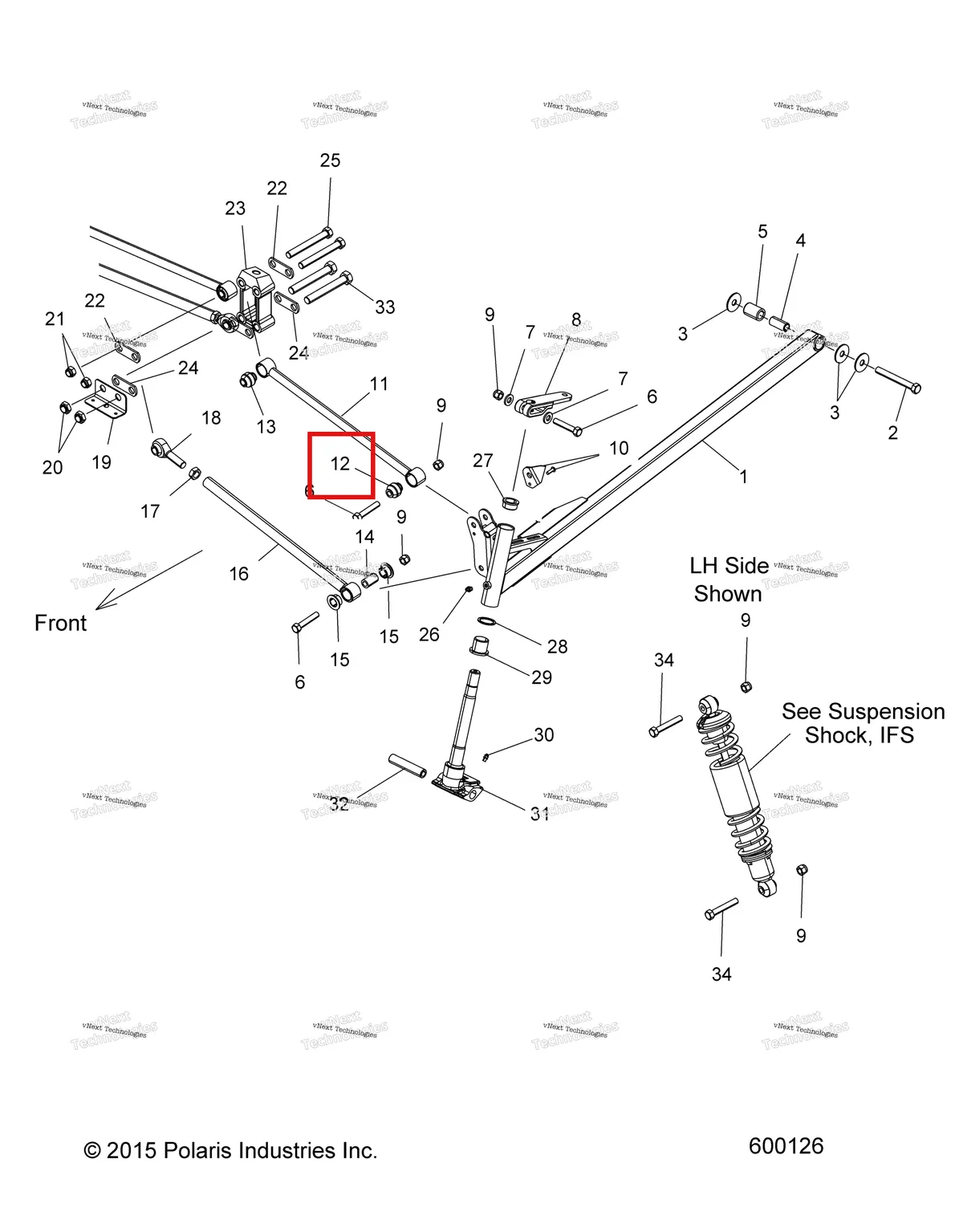 Деталь 5411099 (RADIUS тяга PIVOT втулка 3/8 Polaris Widetrak LX (2006) (5411099)) на схеме узла Suspension, Front