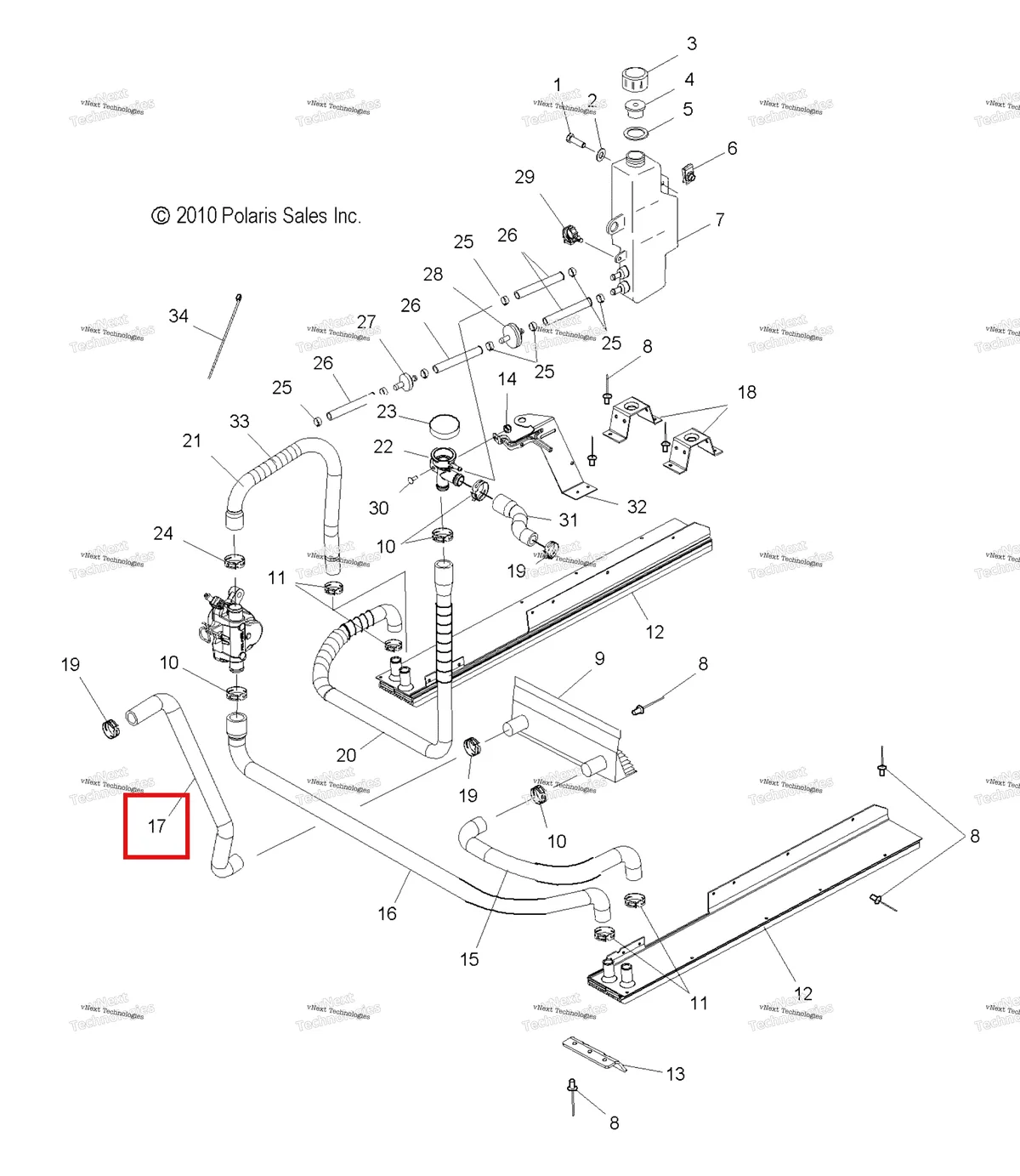 Деталь 5411382 (Шланг CLOSEOFF OUT ENG Polaris Widetrak LX (2006) (5411382)) на схеме узла Engine, Cooling System