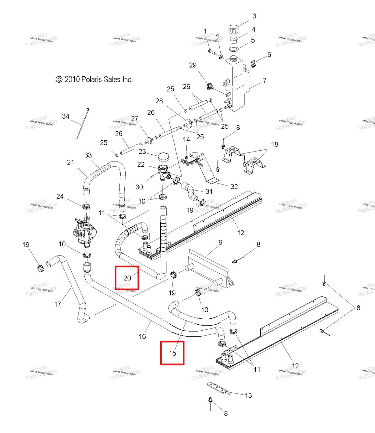 Деталь 5411396 (TUBING CONVOL 8 X1 дюйм Polaris Widetrak LX (2006) (5411396)) на схеме узла Engine, Cooling System