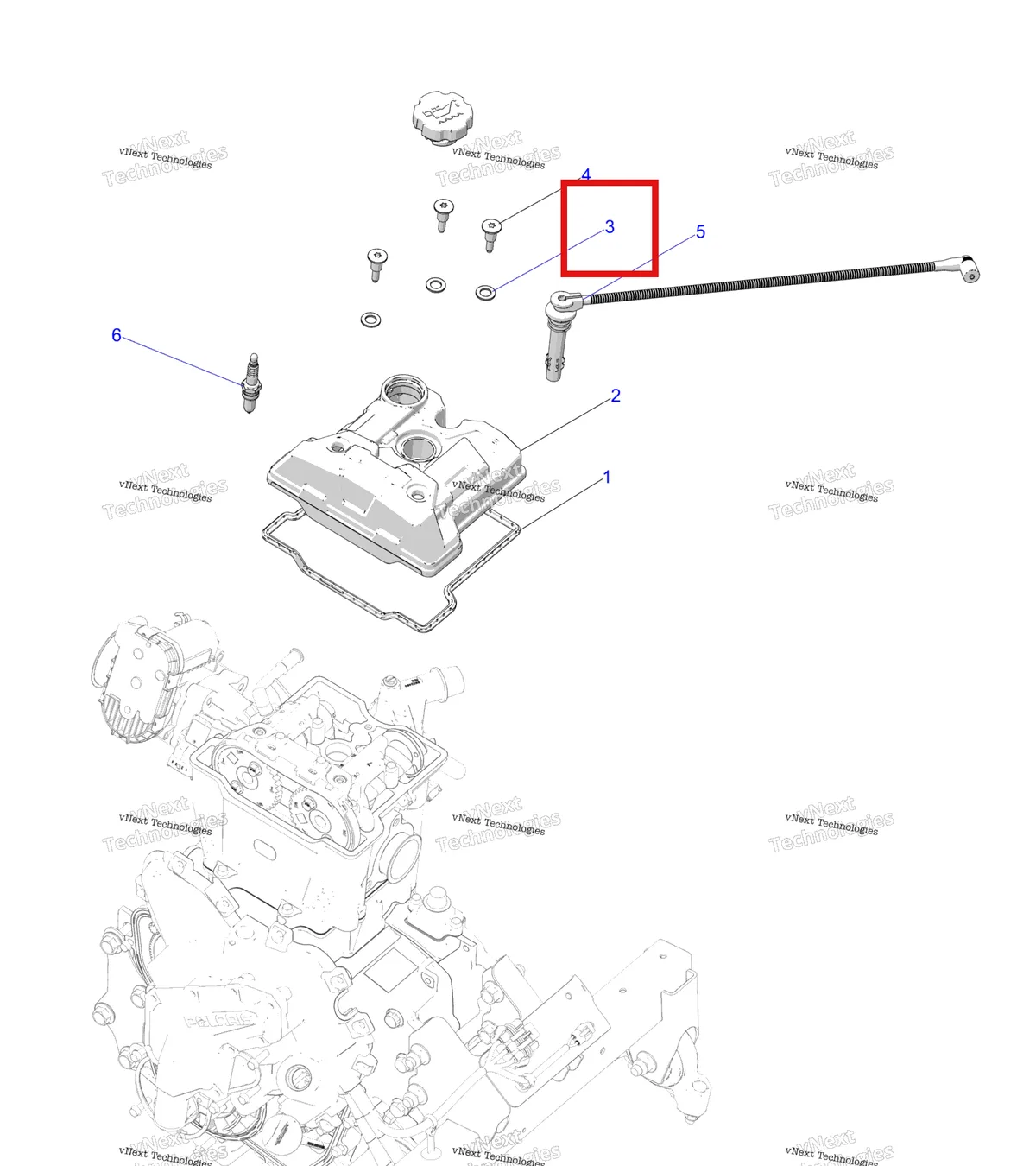 Деталь 5413806 на схеме узла Engine, Valve Cover