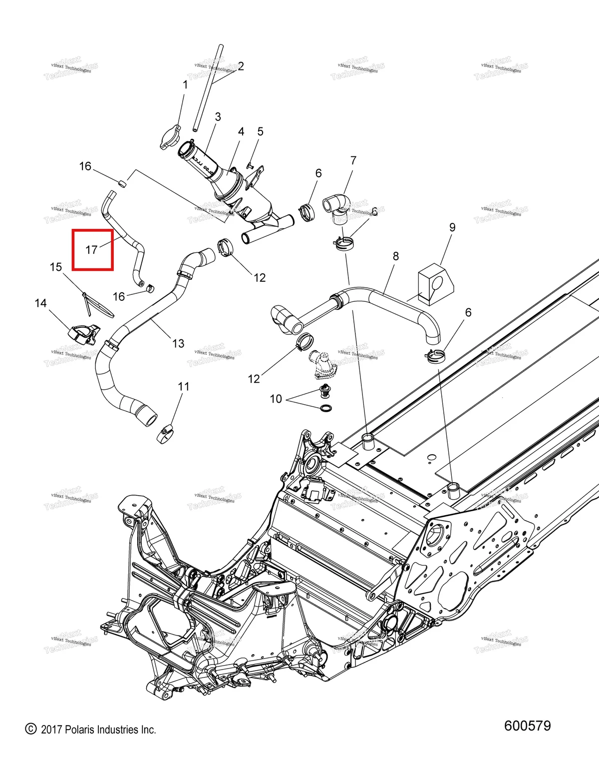 Деталь 5415330 (Шланг TBODY / охлаждающая жидкость бачок Polaris 800 AXYS Pro RMK LE 155 (2017) (5415330)) на схеме узла Engine, Cooling System