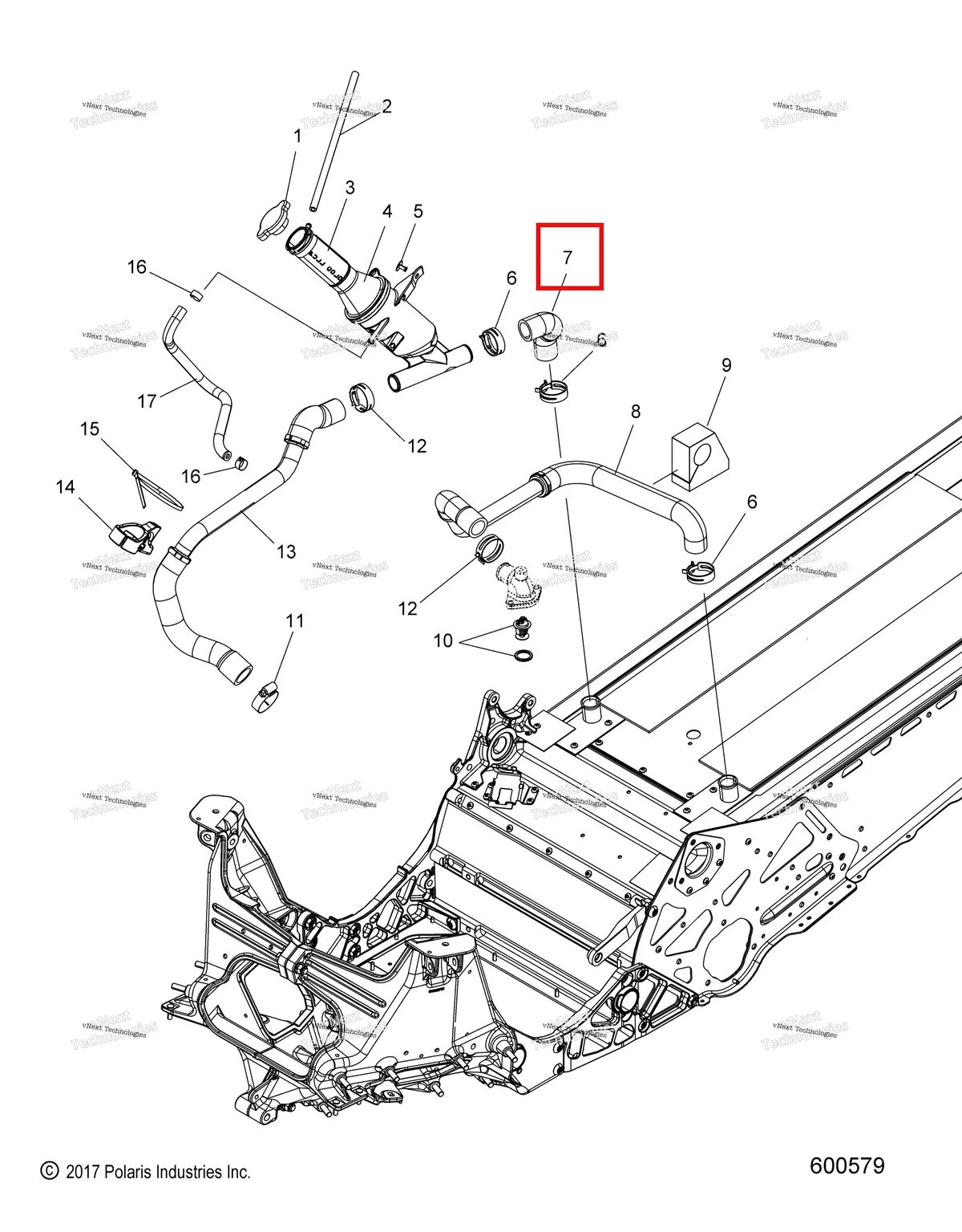 Деталь 5415466 (Шланг бачок / TUN OUT Polaris 800 AXYS Pro RMK LE 155 (2017) (5415466)) на схеме узла Engine, Cooling System