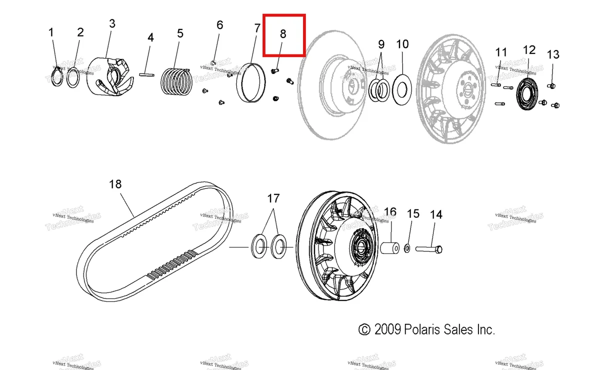 Деталь 5430466 (Рампа кнопка Polaris Widetrak LX (2006) (5430466)) на схеме узла Drive Train, Secondary Clutch