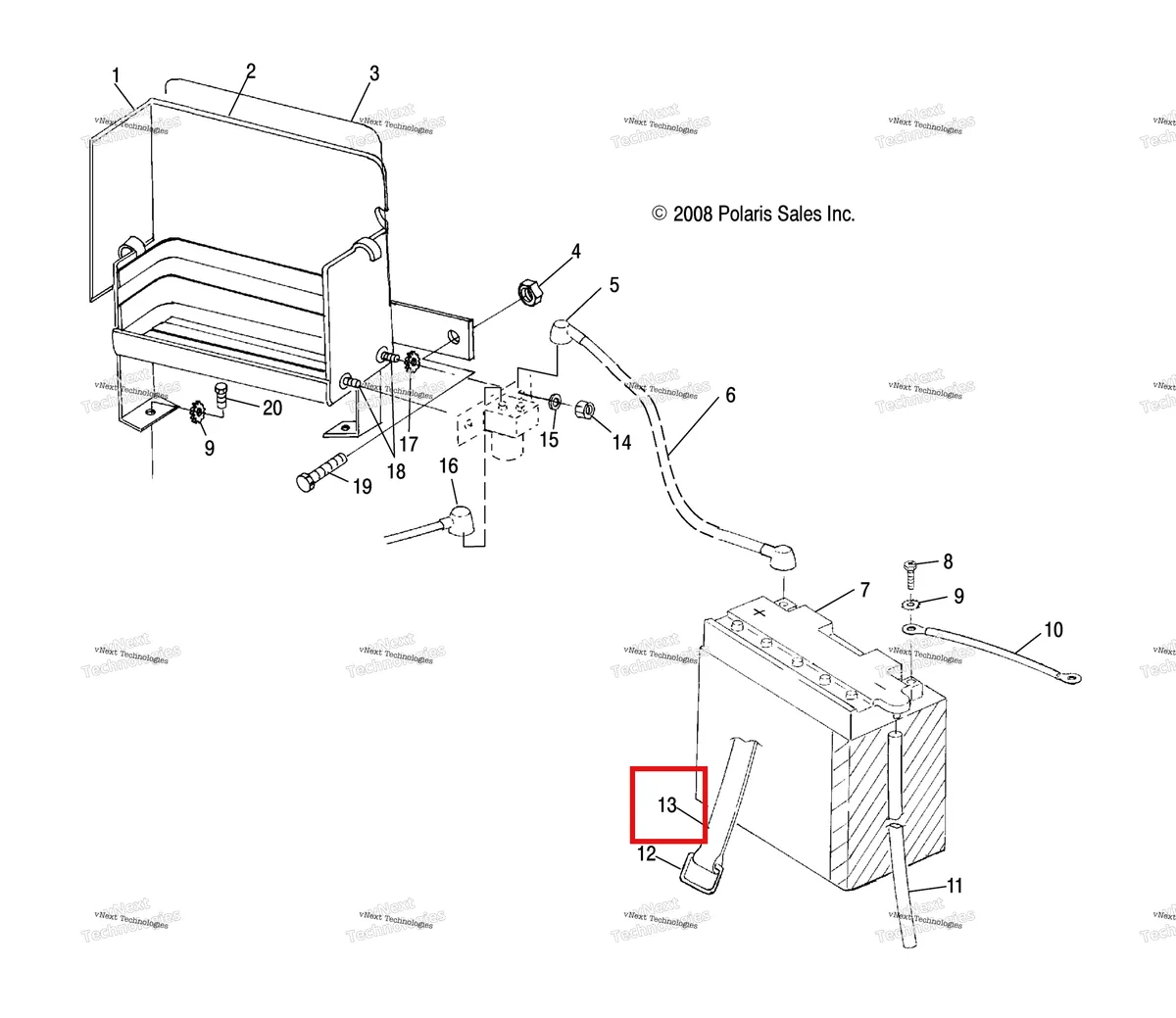Деталь 5430621 (Ремень Polaris Widetrak LX (2006) (5430621)) на схеме узла Electrical, Battery