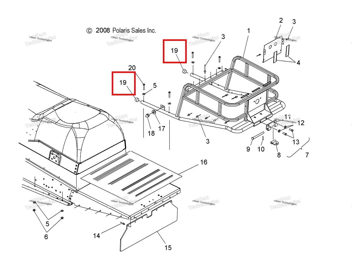 Деталь 5430713 (Discontinued Polaris Widetrak LX (2006) (5430713)) на схеме узла Chassis, Rack Asm. & Snow Flap