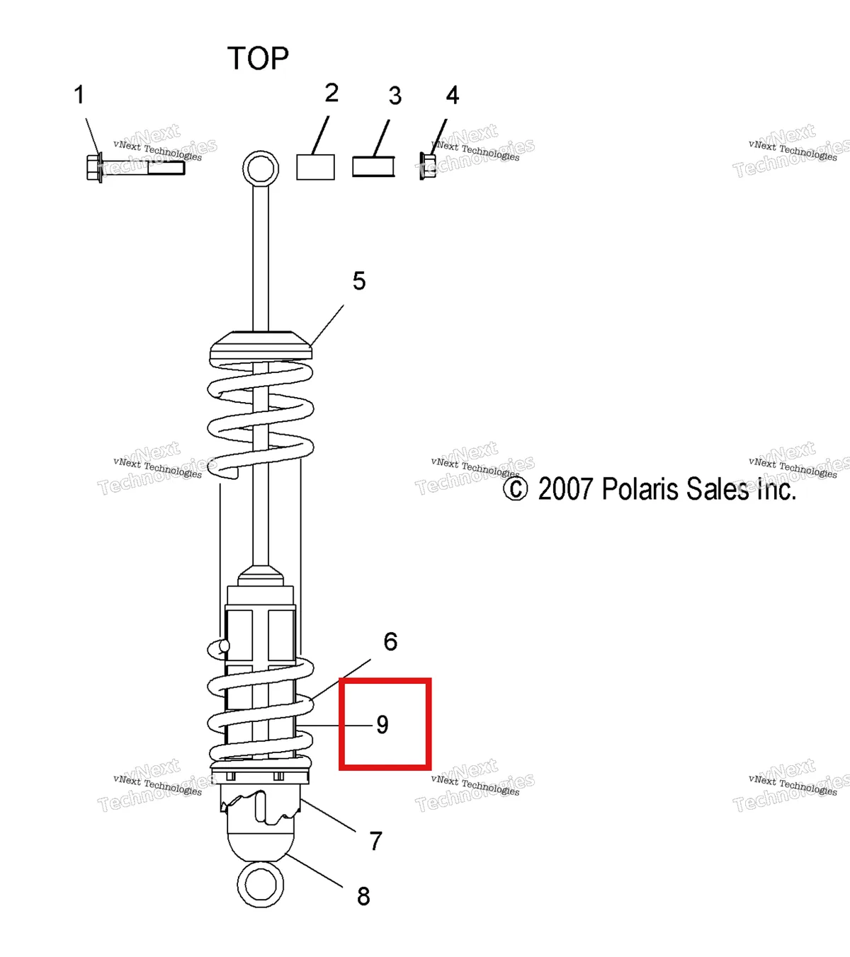 Деталь 5431032 (Пружина защита втулка Polaris Widetrak LX (2006) (5431032)) на схеме узла Suspension, Shock, Rear Track