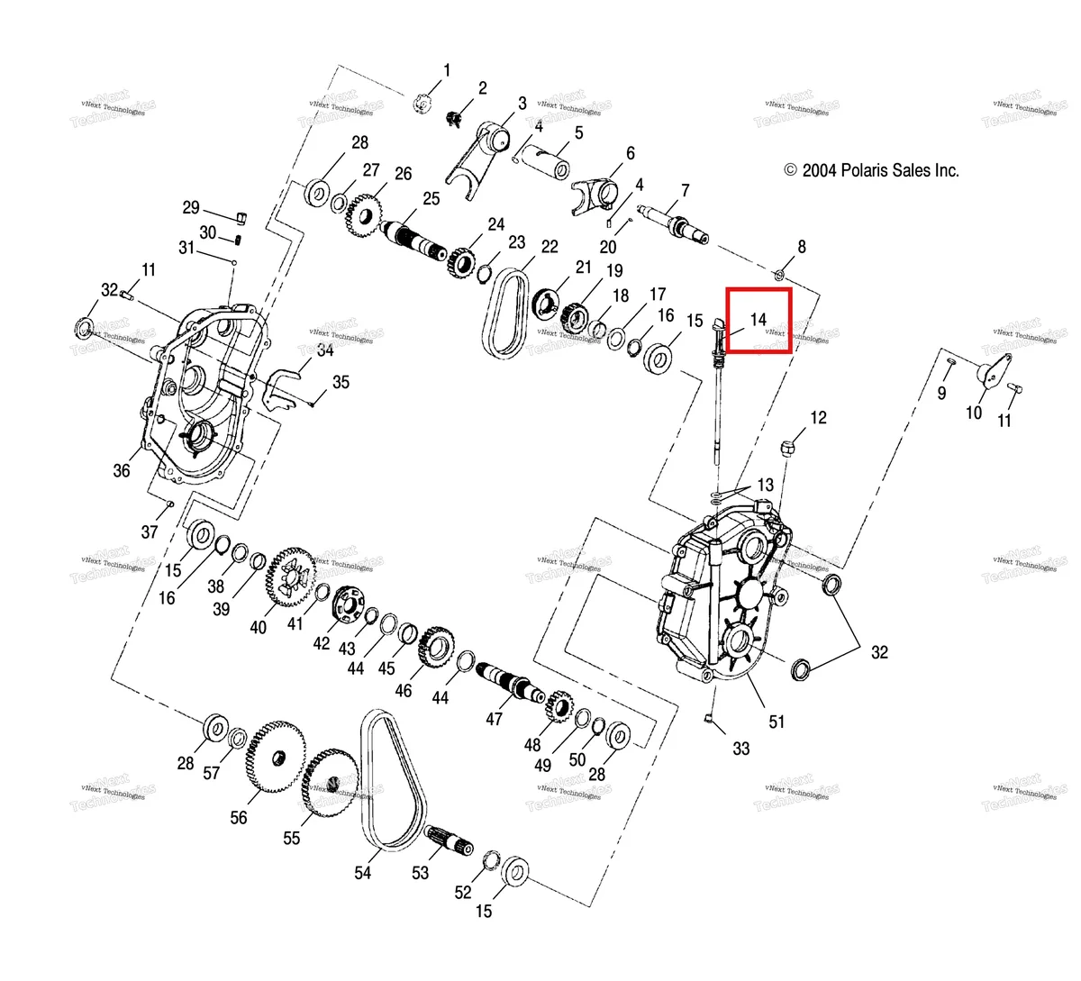 Деталь 5431419 (Щуп уровня масла в сборе Polaris Widetrak LX (2006) (5431419)) на схеме узла Gearcase /Be