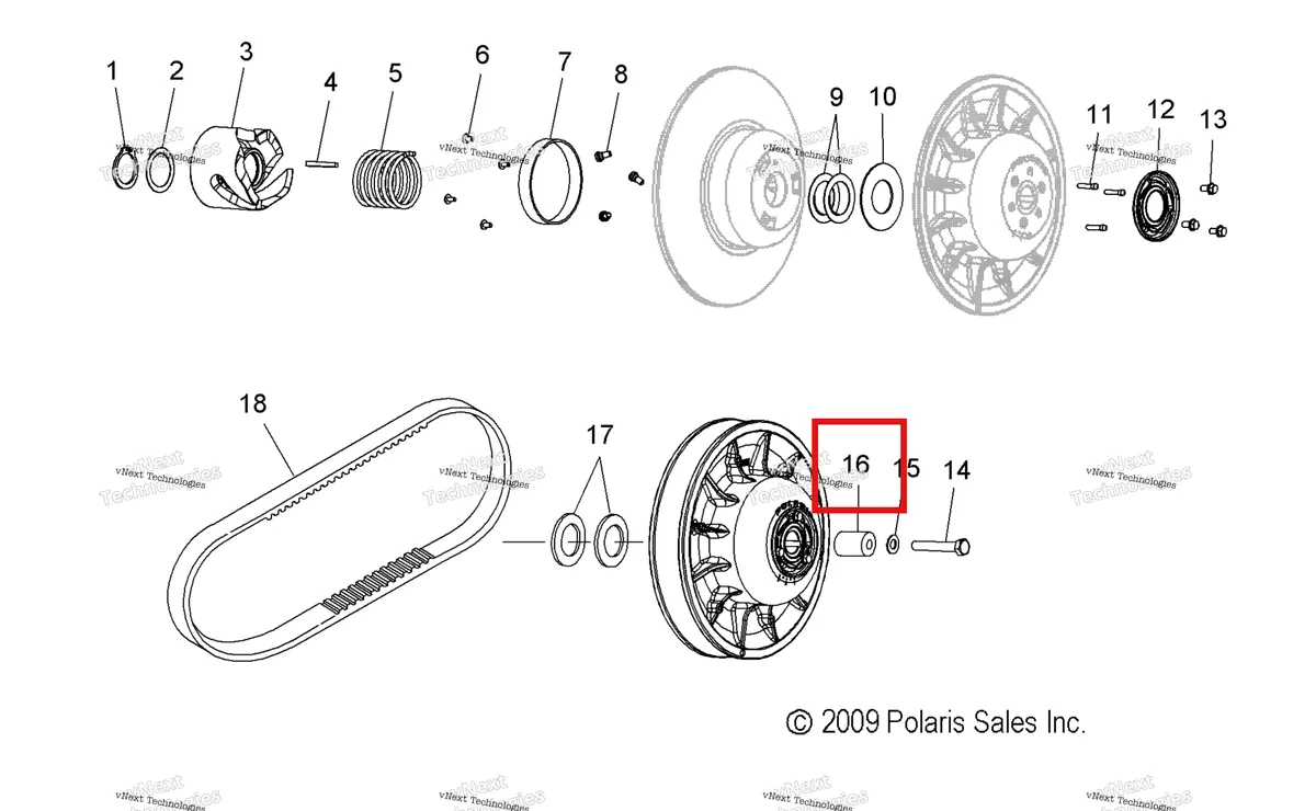 Деталь 5431482 (Проставка INLET вал Polaris Widetrak LX (2006) (5431482)) на схеме узла Drive Train, Secondary Clutch