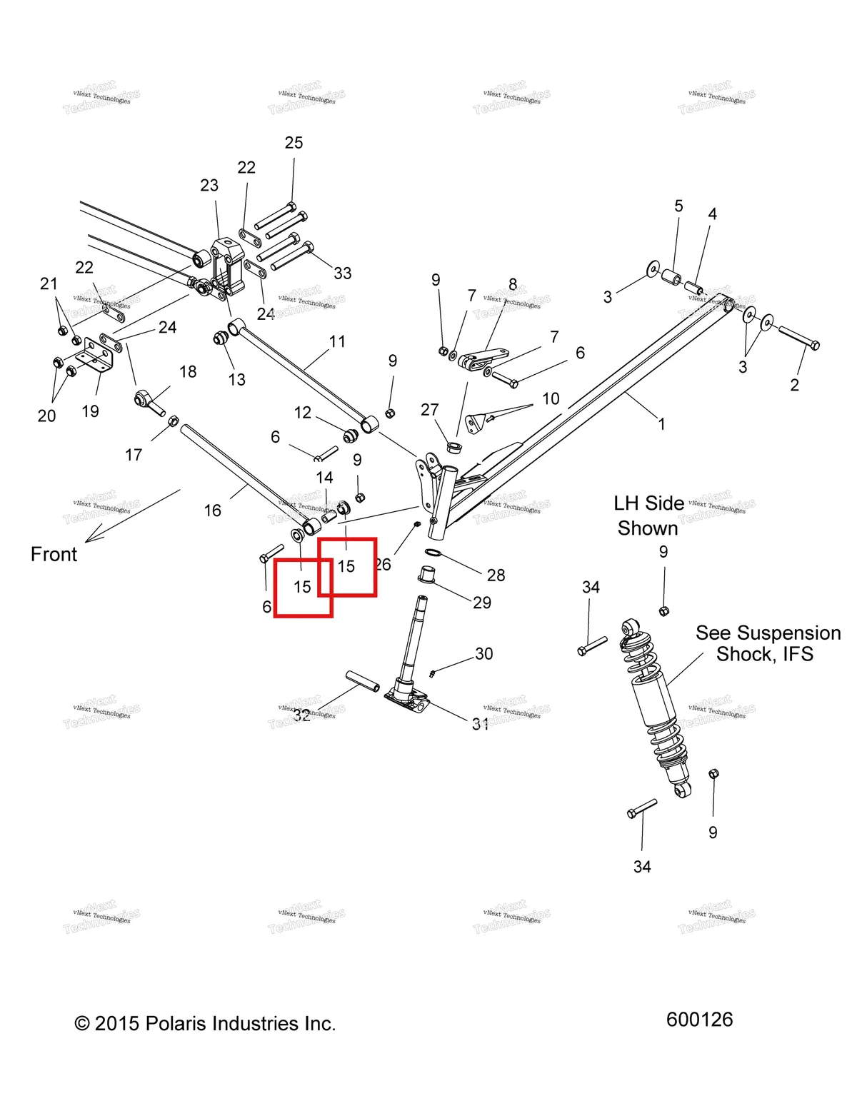 Деталь 5431486 (Втулка RADIUS тяга PIVOT OUT Polaris Widetrak LX (2006) (5431486)) на схеме узла Suspension, Front