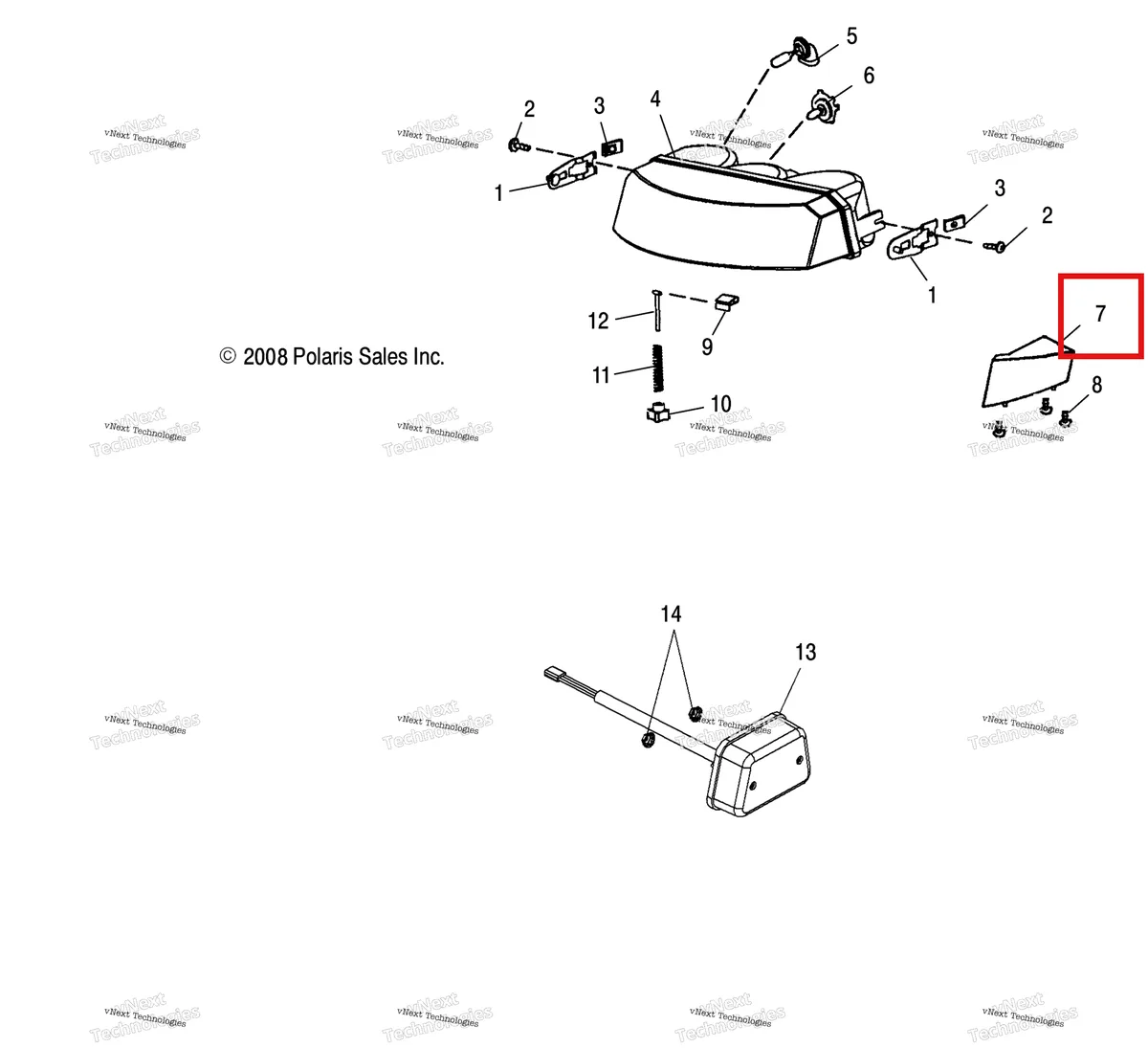 Деталь 5431855 (В сборе рассеиватель левый WIDETRK Polaris Widetrak LX (2006) (5431855)) на схеме узла Electrical, Headlight & Taillight