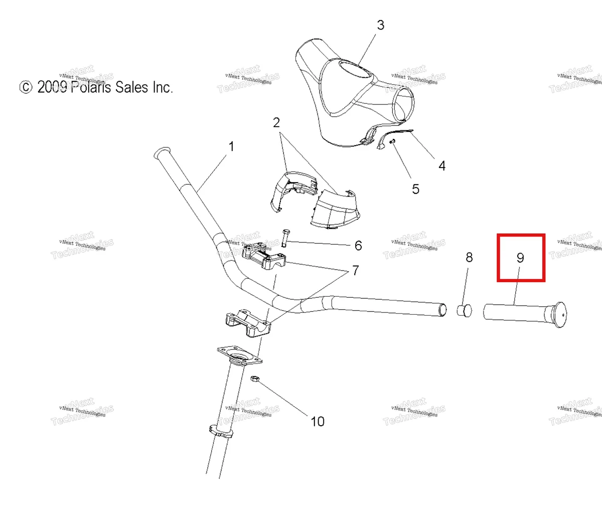 Деталь 5432634 (Рукоятка руль Polaris Widetrak LX (2006) (5432634)) на схеме узла Steering, Handlebar Mounting