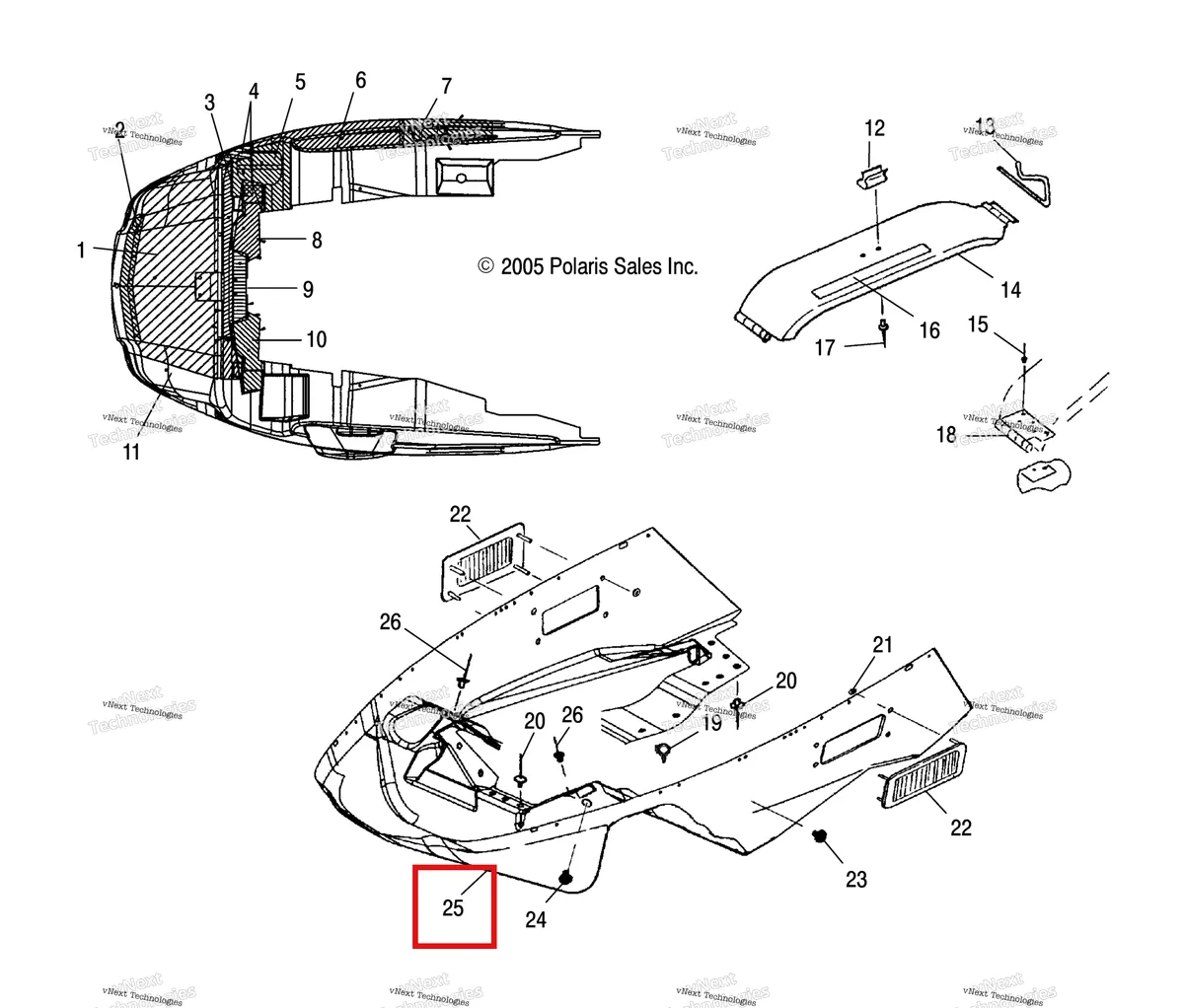 Деталь 5432948 (NOSEPAN G2 WDTRK RELECTOR чёрный Polaris Widetrak LX (2006) (5432948)) на схеме узла Nosepan #2