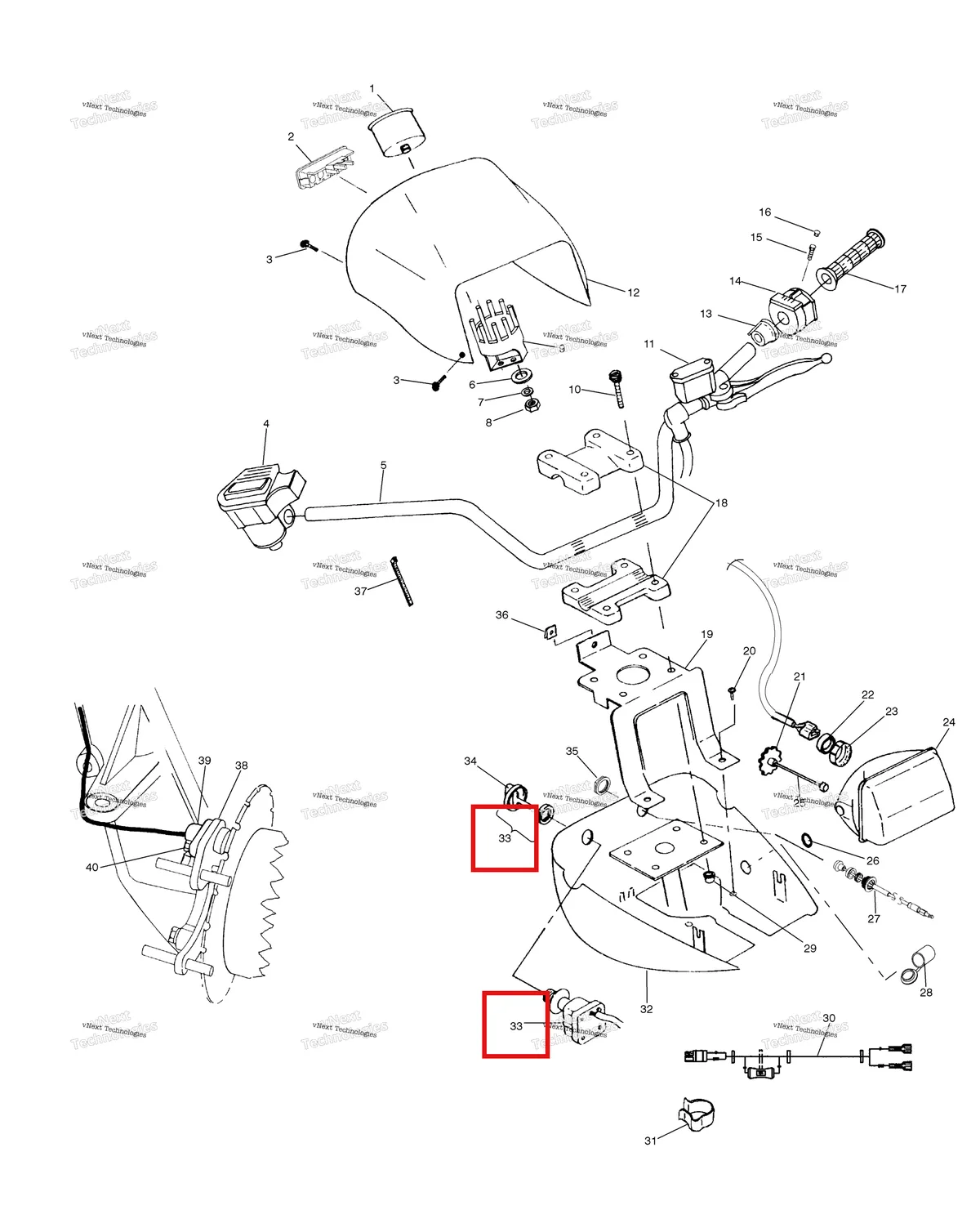 Деталь 5433733 на схеме узла Handlebar & Headlight Pod