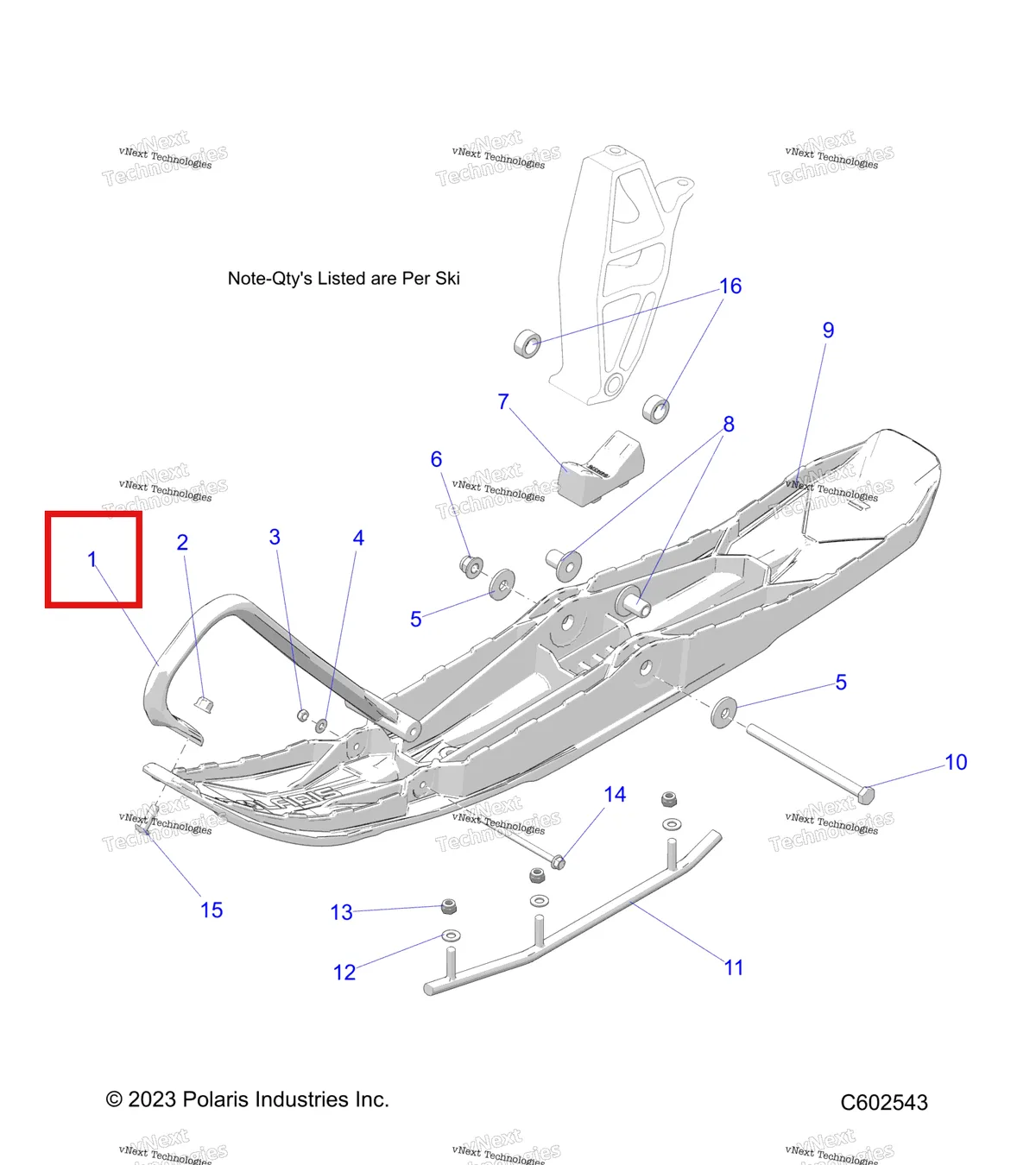 Деталь 5435681-070 на схеме узла Steering, Ski Asm