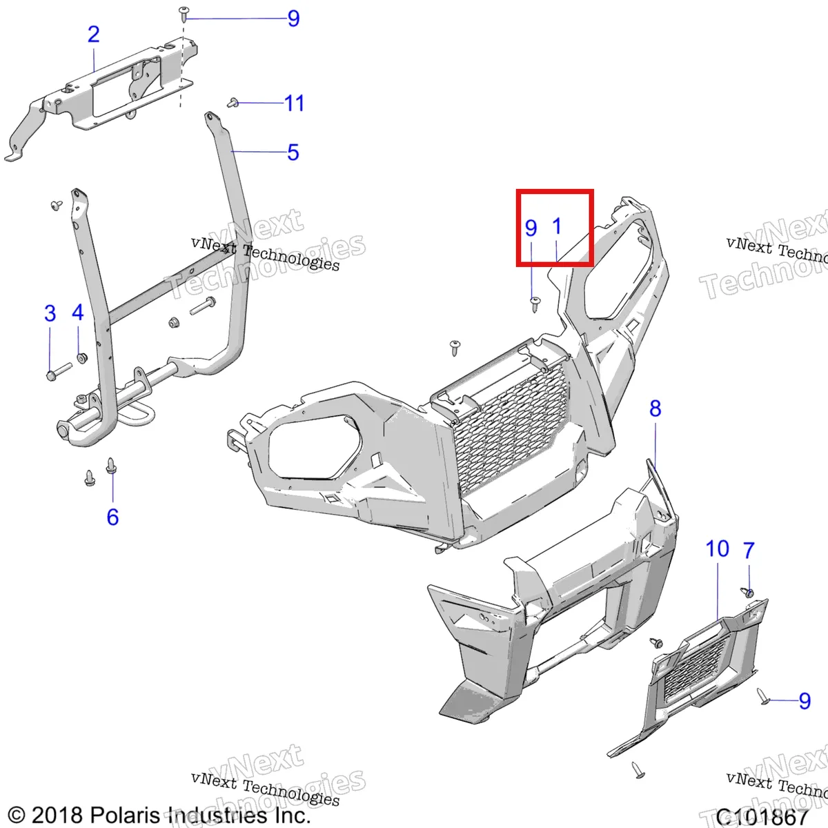 Деталь 5438559-070 на схеме узла Body, Front Bumper & Mounting