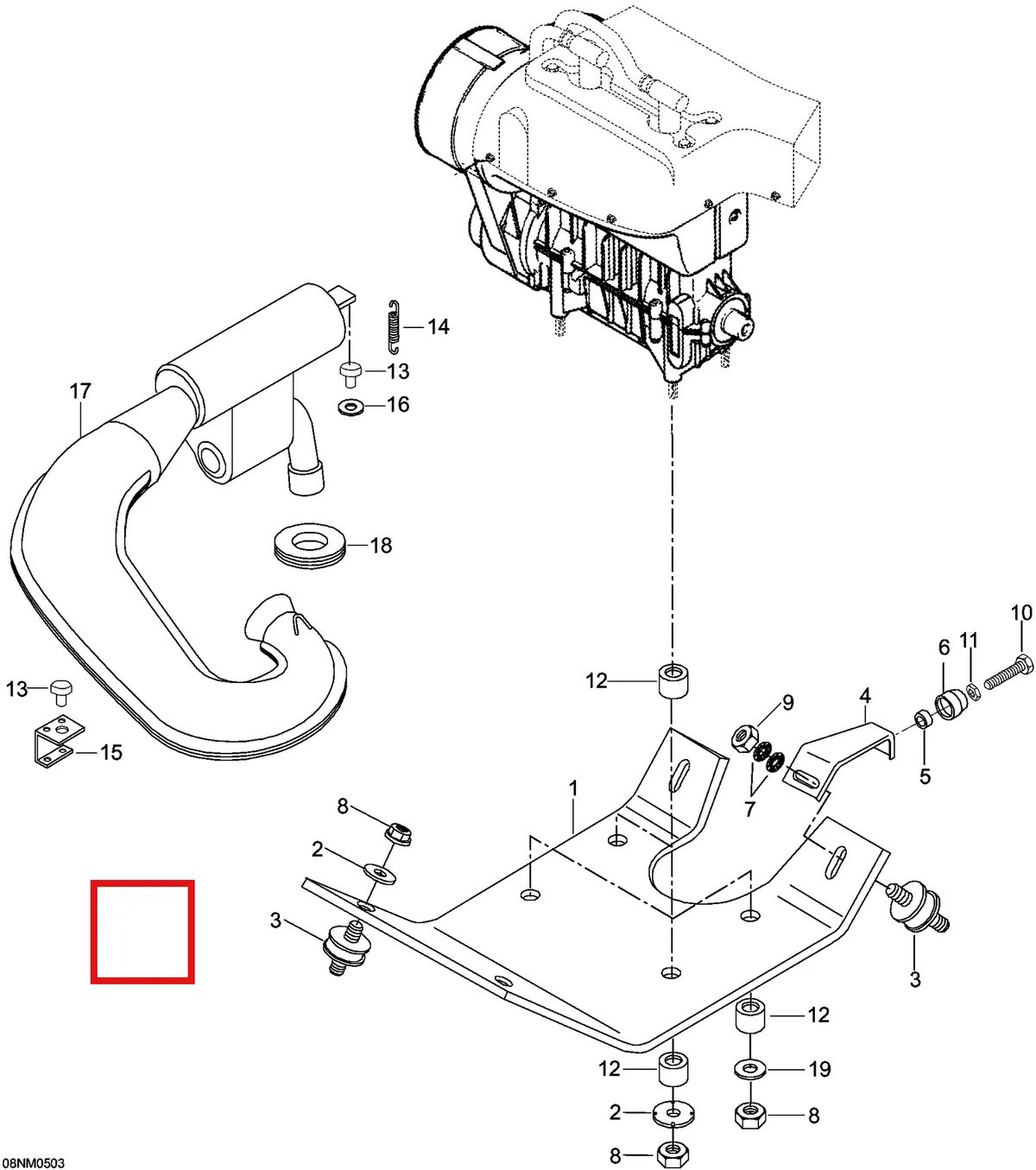 Деталь 5442681 (Суппорт) на схеме узла 01- Engine And Engine Support, 6900