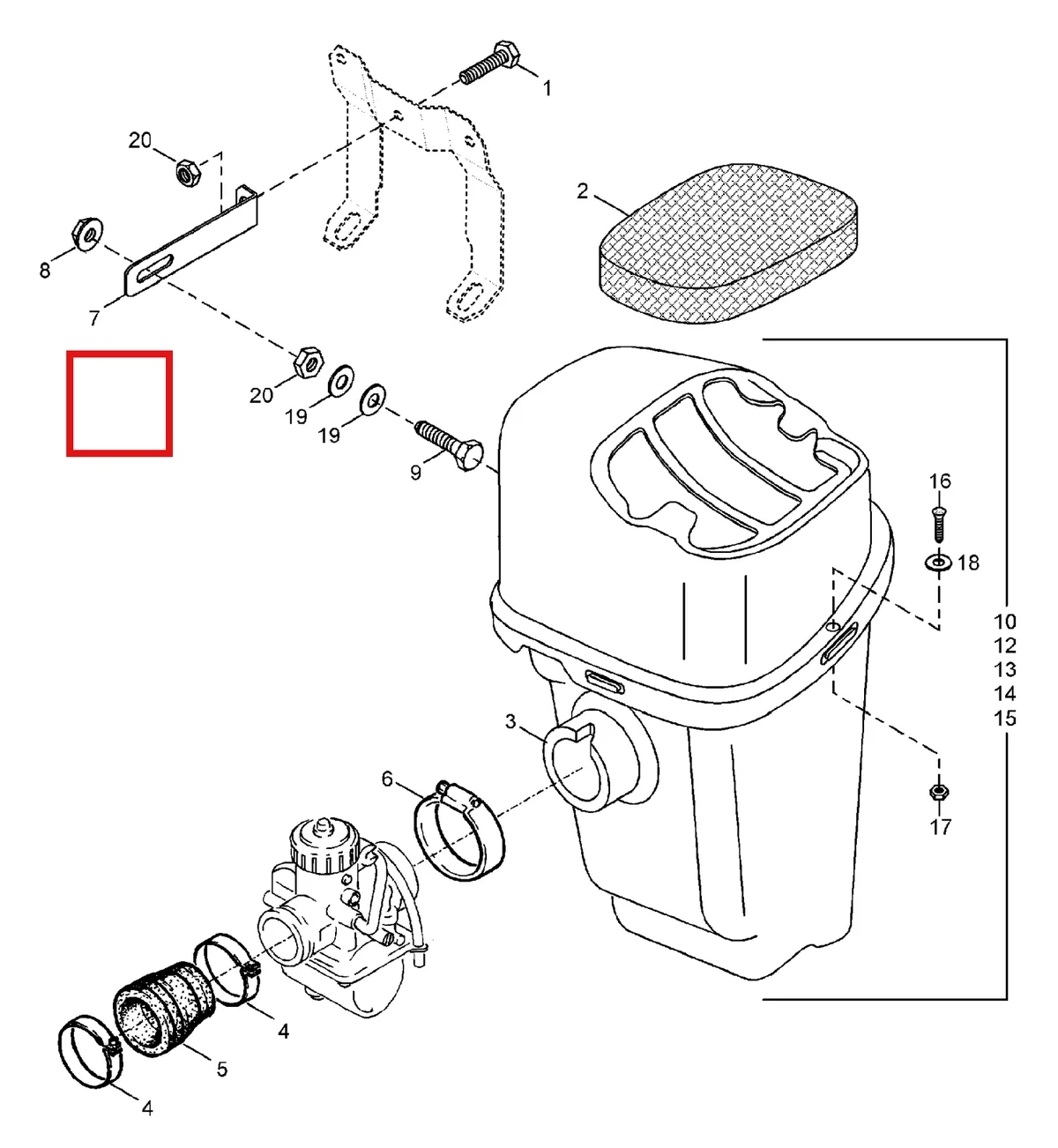 Деталь 5442773 (Деталь Retainer For Air Box) на схеме узла 01- Air Silencer