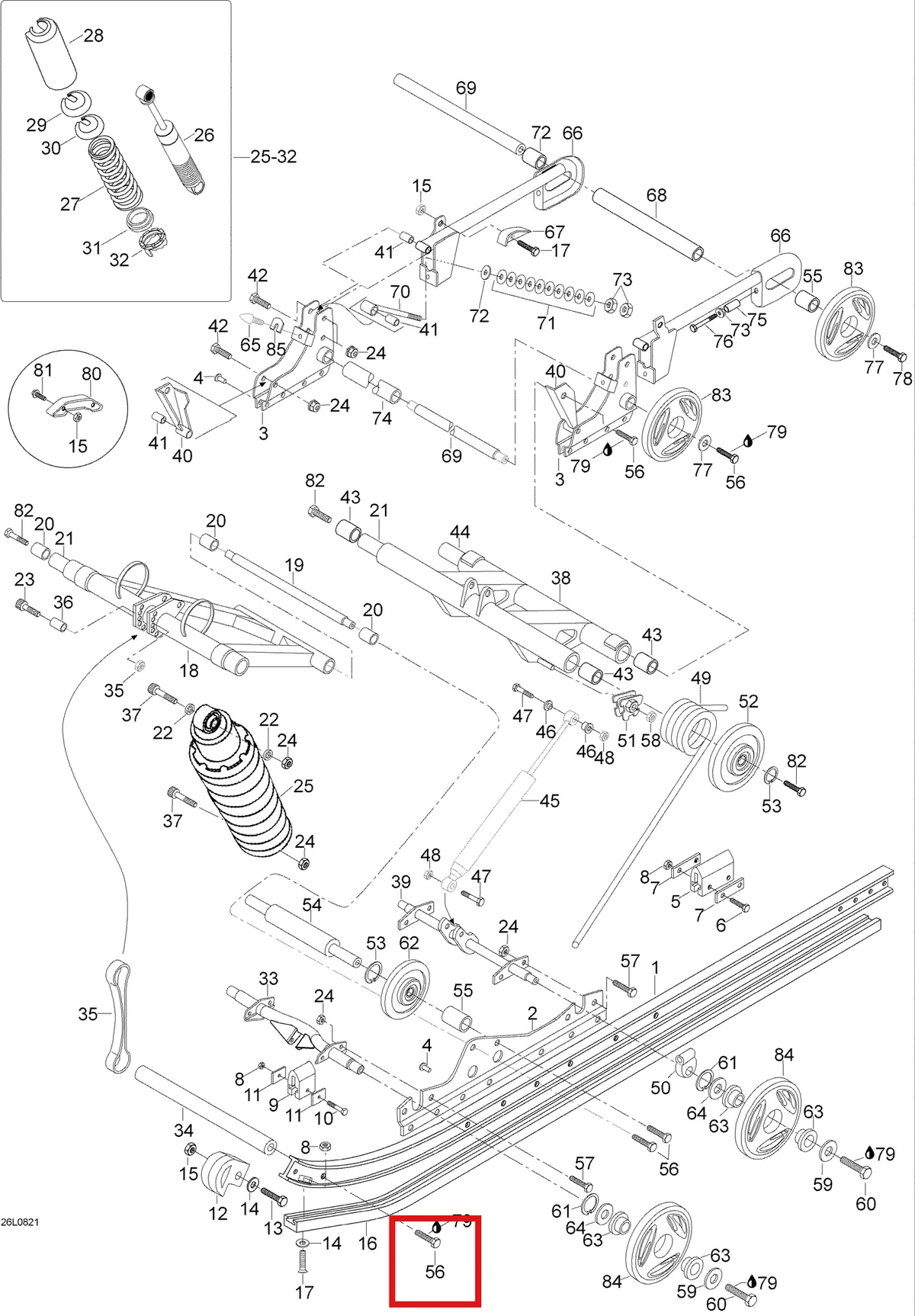 Деталь 5445985 (Деталь Support Wheel Shaft) на схеме узла 08- Rear Suspension
