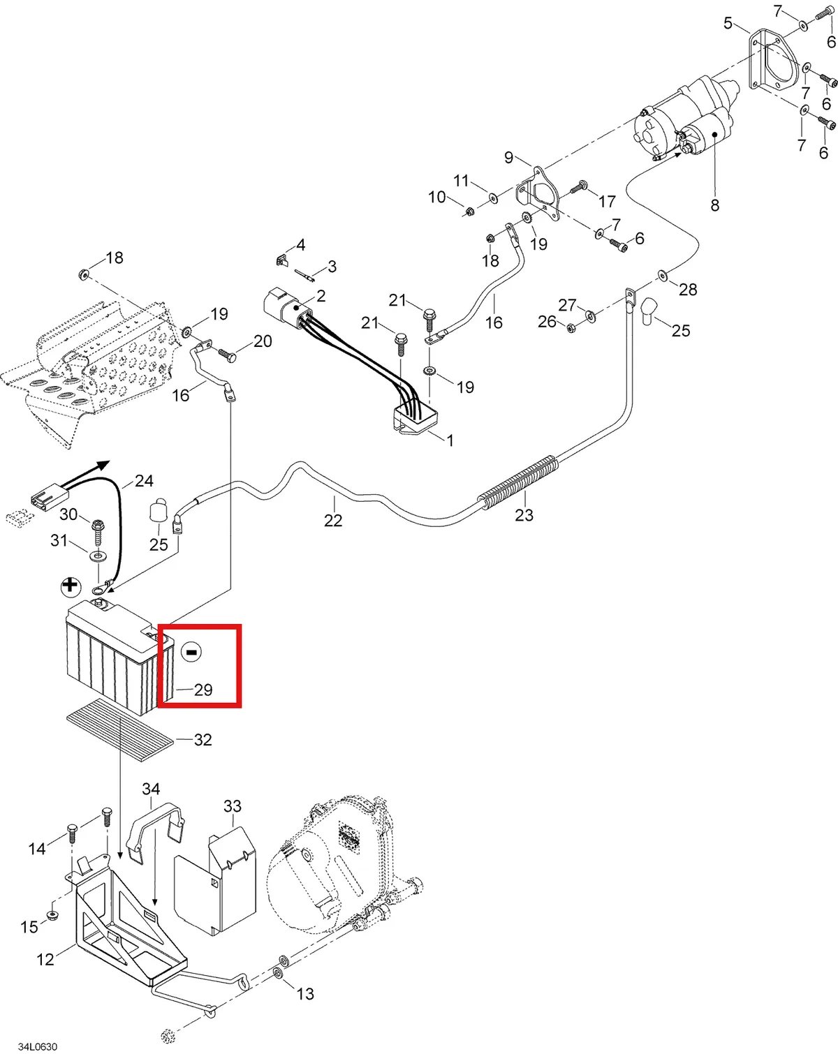 Деталь 5446894 (Деталь Wire, Fuse-battery) на схеме узла 10- Electric Starter