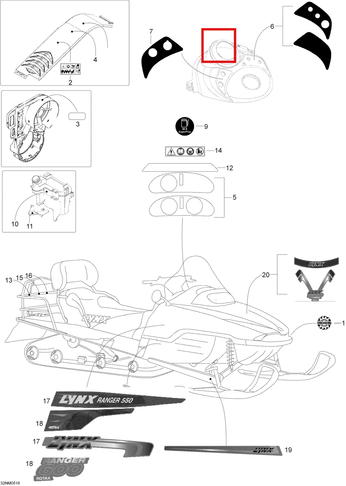Деталь 5446932 (Деталь L.h. Console Decal. Ranger 600) на схеме узла 09- Decals